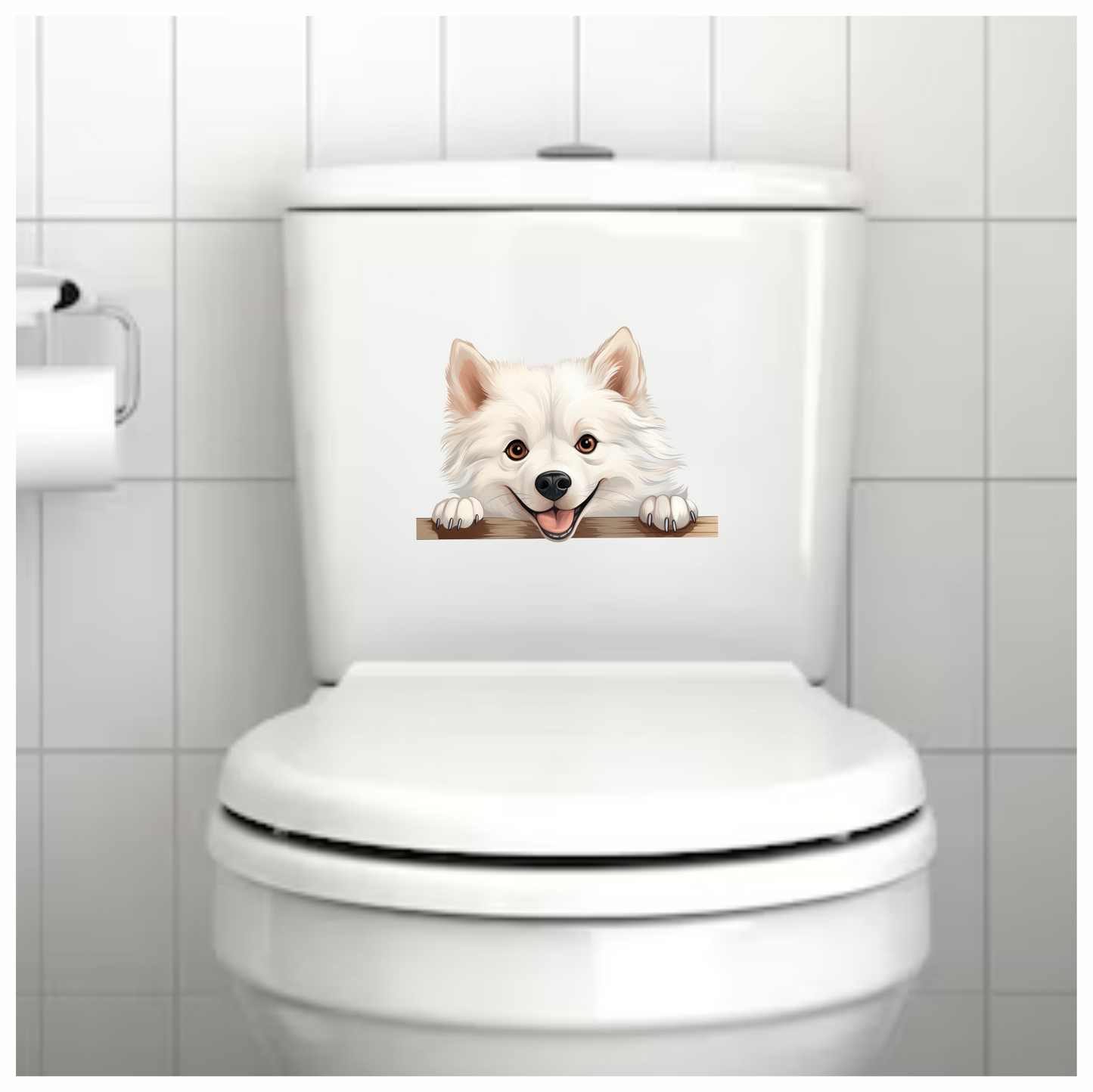 White Dog Samoyed Happy Face Vinyl Sticker Decal