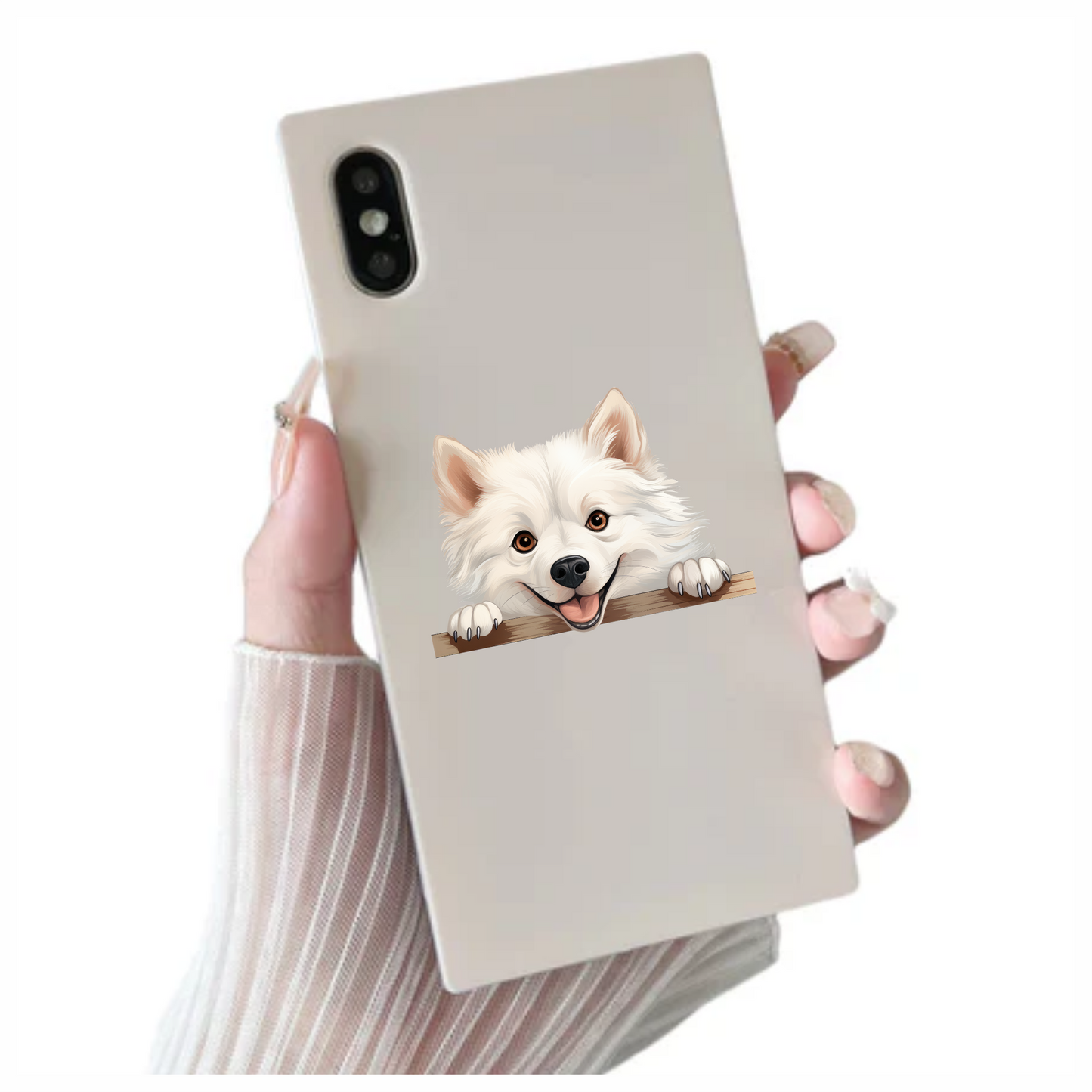 White Dog Samoyed Happy Face Vinyl Sticker Decal