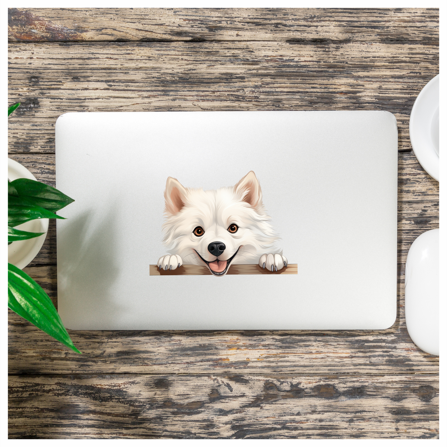 White Dog Samoyed Happy Face Vinyl Sticker Decal