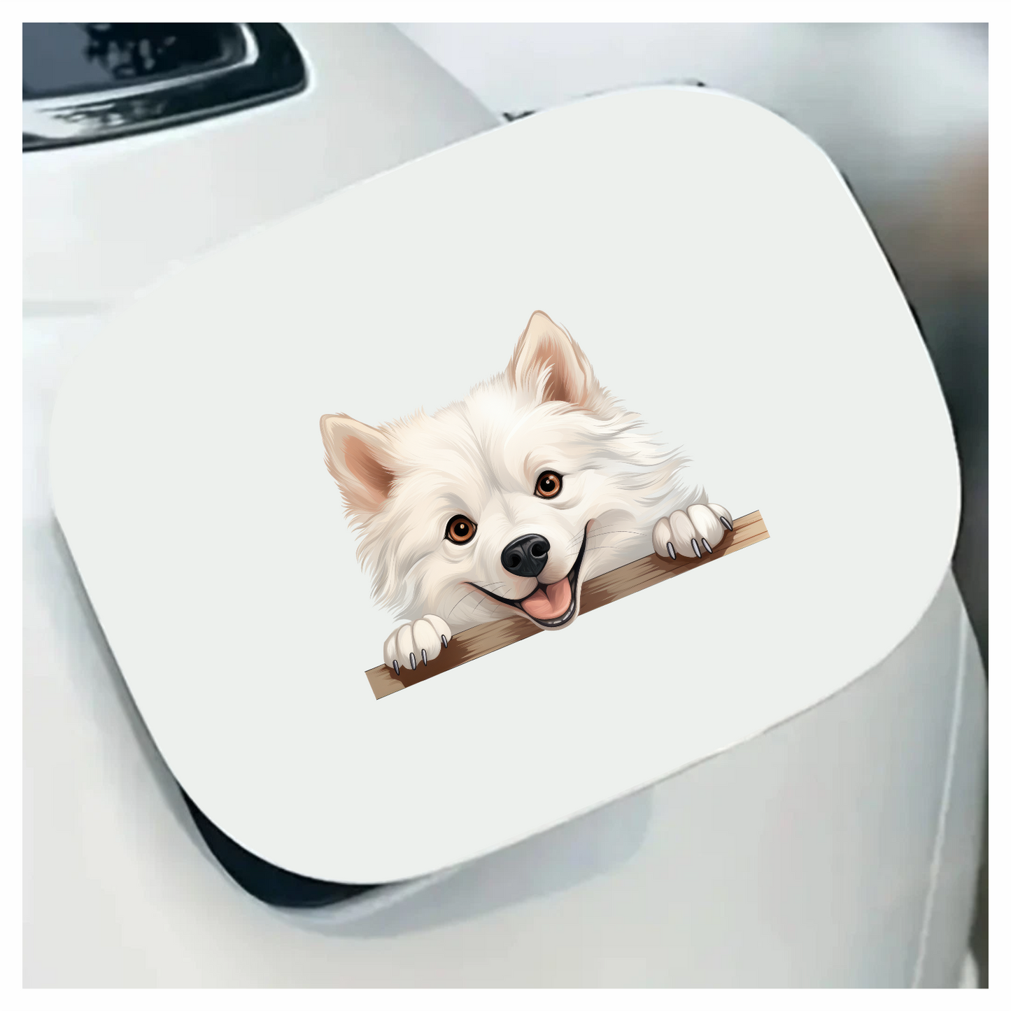 White Dog Samoyed Happy Face Vinyl Sticker Decal