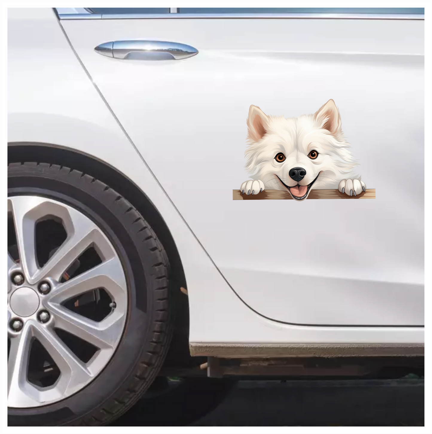White Dog Samoyed Happy Face Vinyl Sticker Decal