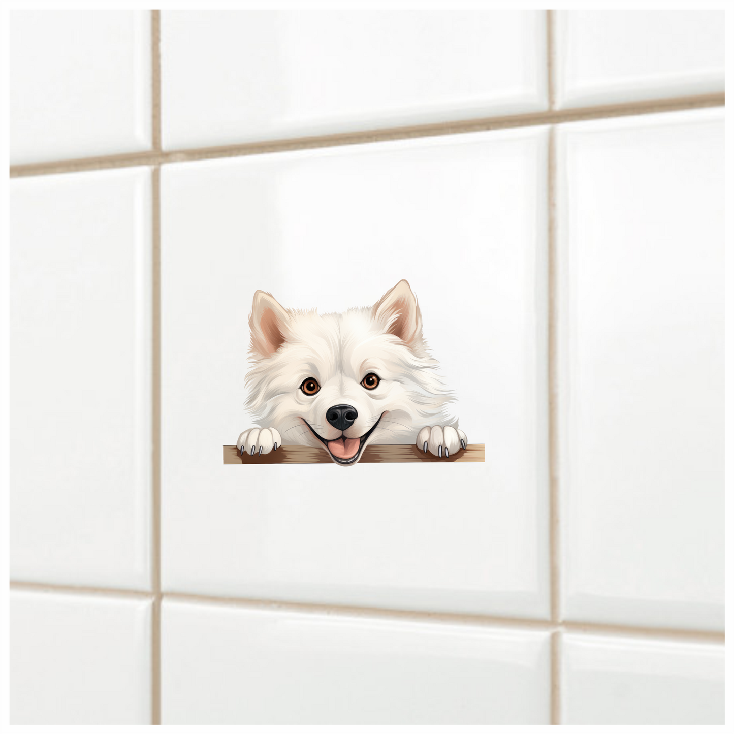White Dog Samoyed Happy Face Vinyl Sticker Decal