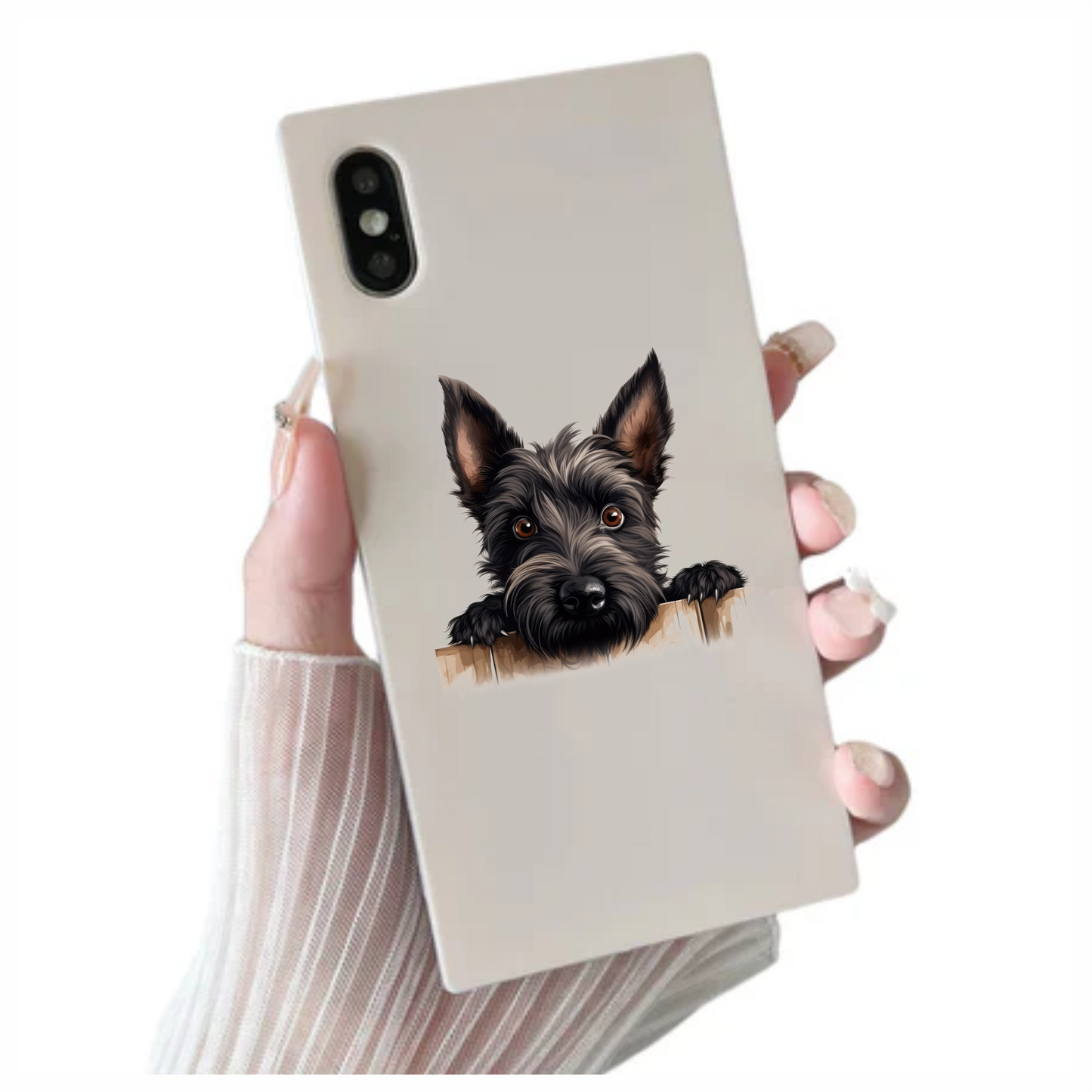 Black Dog Terrier Fence Looking Vinyl Sticker Decal