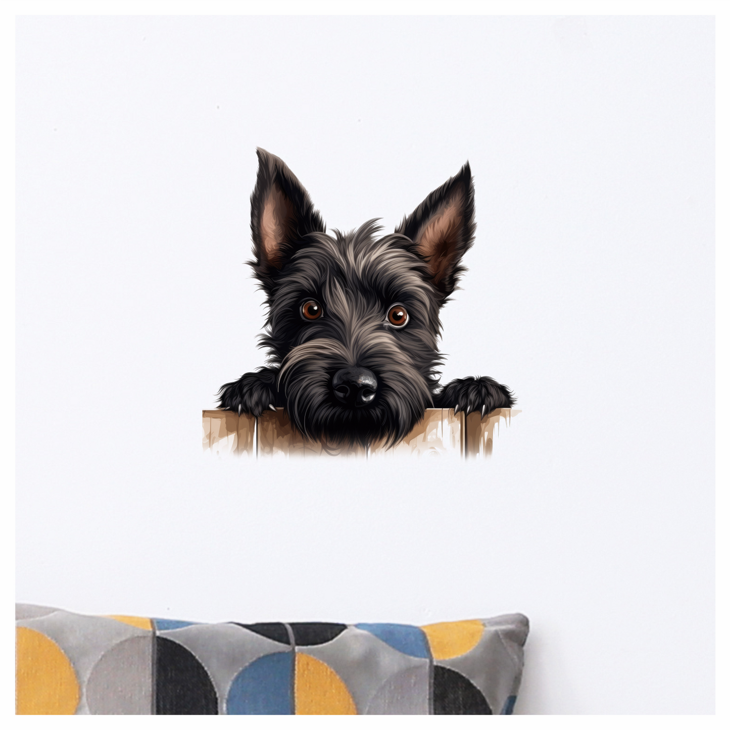 Black Dog Terrier Fence Looking Vinyl Sticker Decal