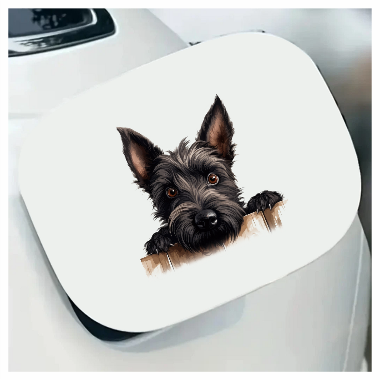 Black Dog Terrier Fence Looking Vinyl Sticker Decal
