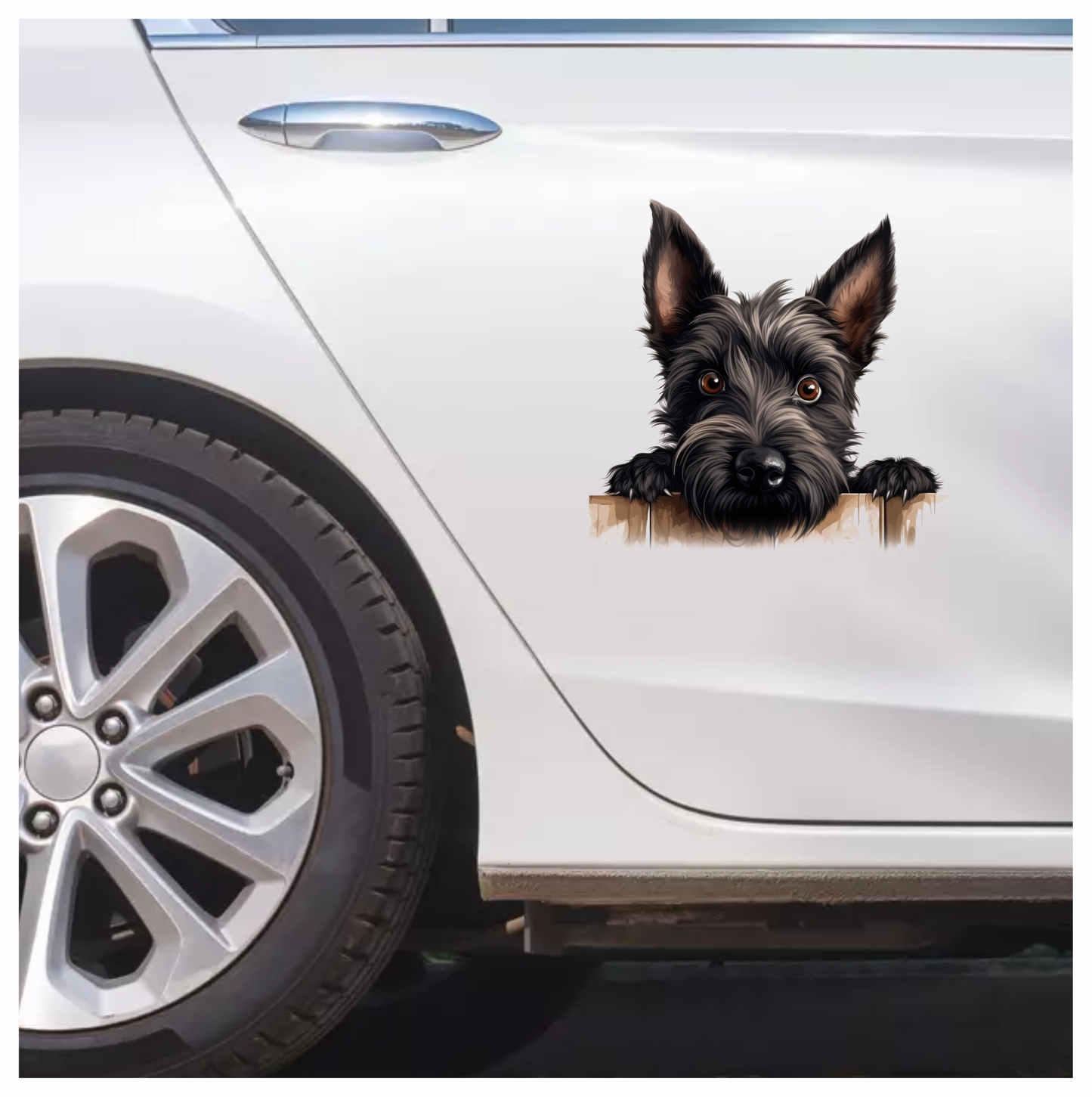 Black Dog Terrier Fence Looking Vinyl Sticker Decal