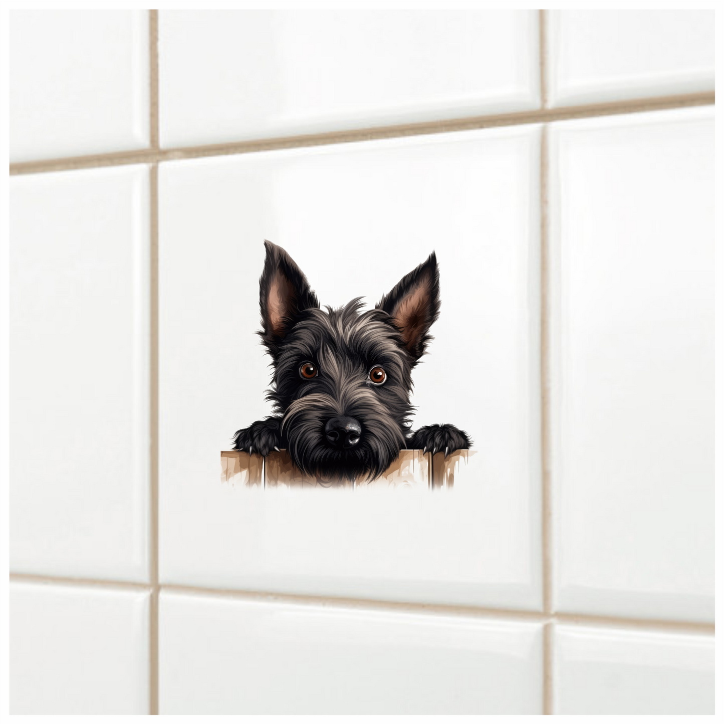 Black Dog Terrier Fence Looking Vinyl Sticker Decal