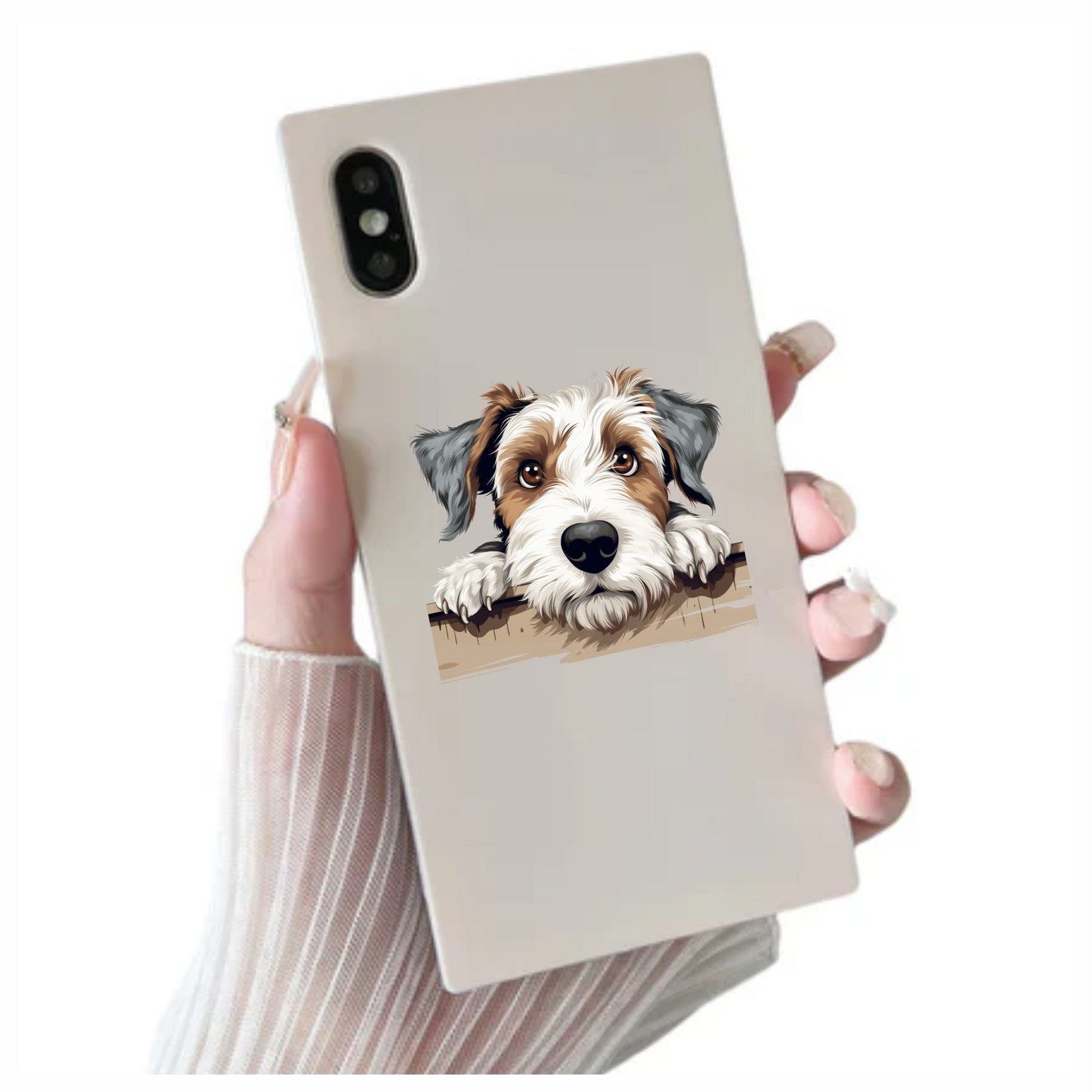 Brown White Dog Terrier Fence Vinyl Sticker Decal