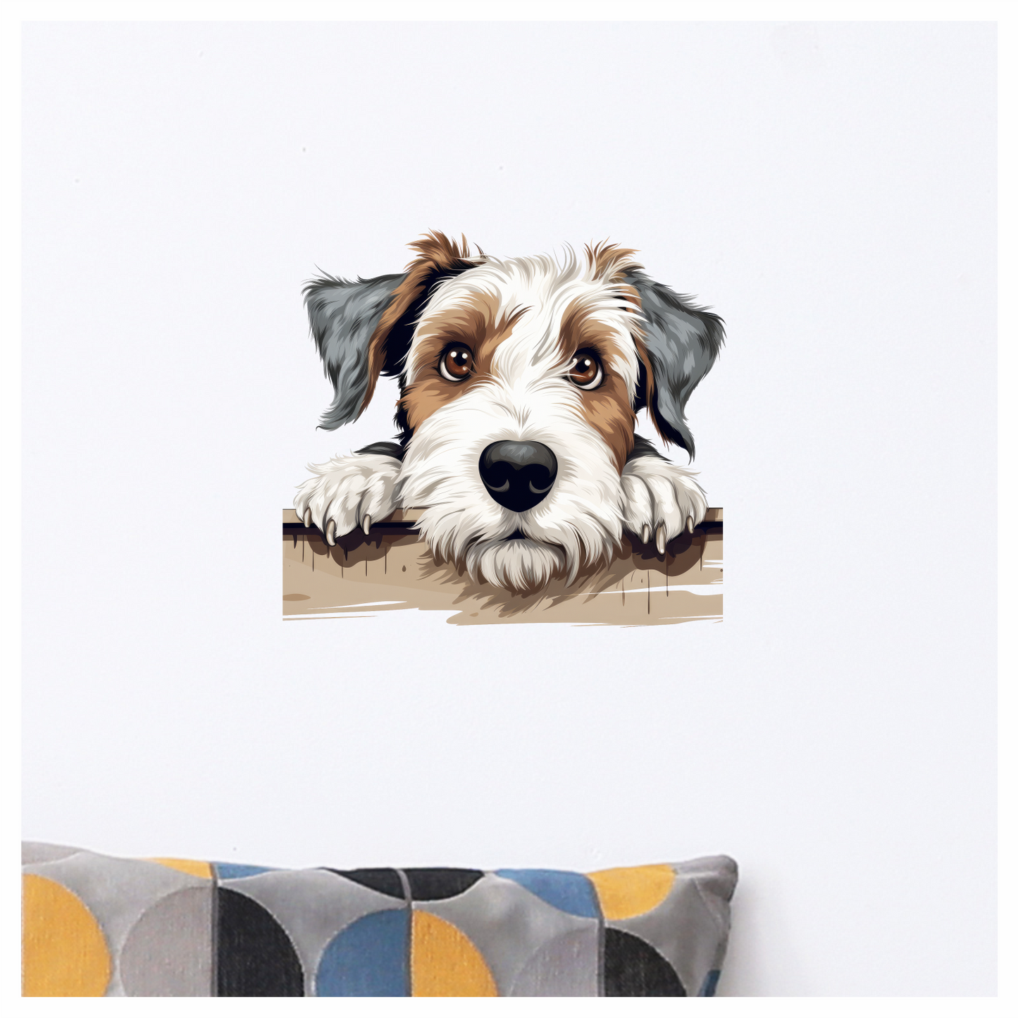 Brown White Dog Terrier Fence Vinyl Sticker Decal