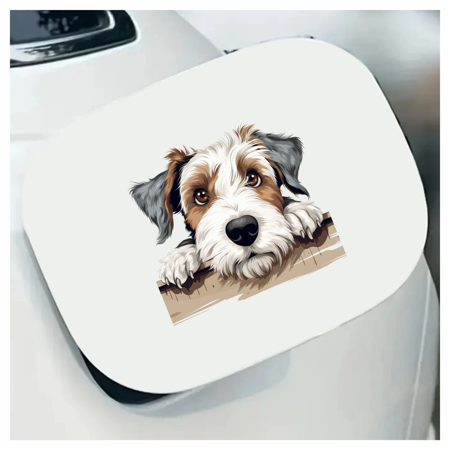 Brown White Dog Terrier Fence Vinyl Sticker Decal
