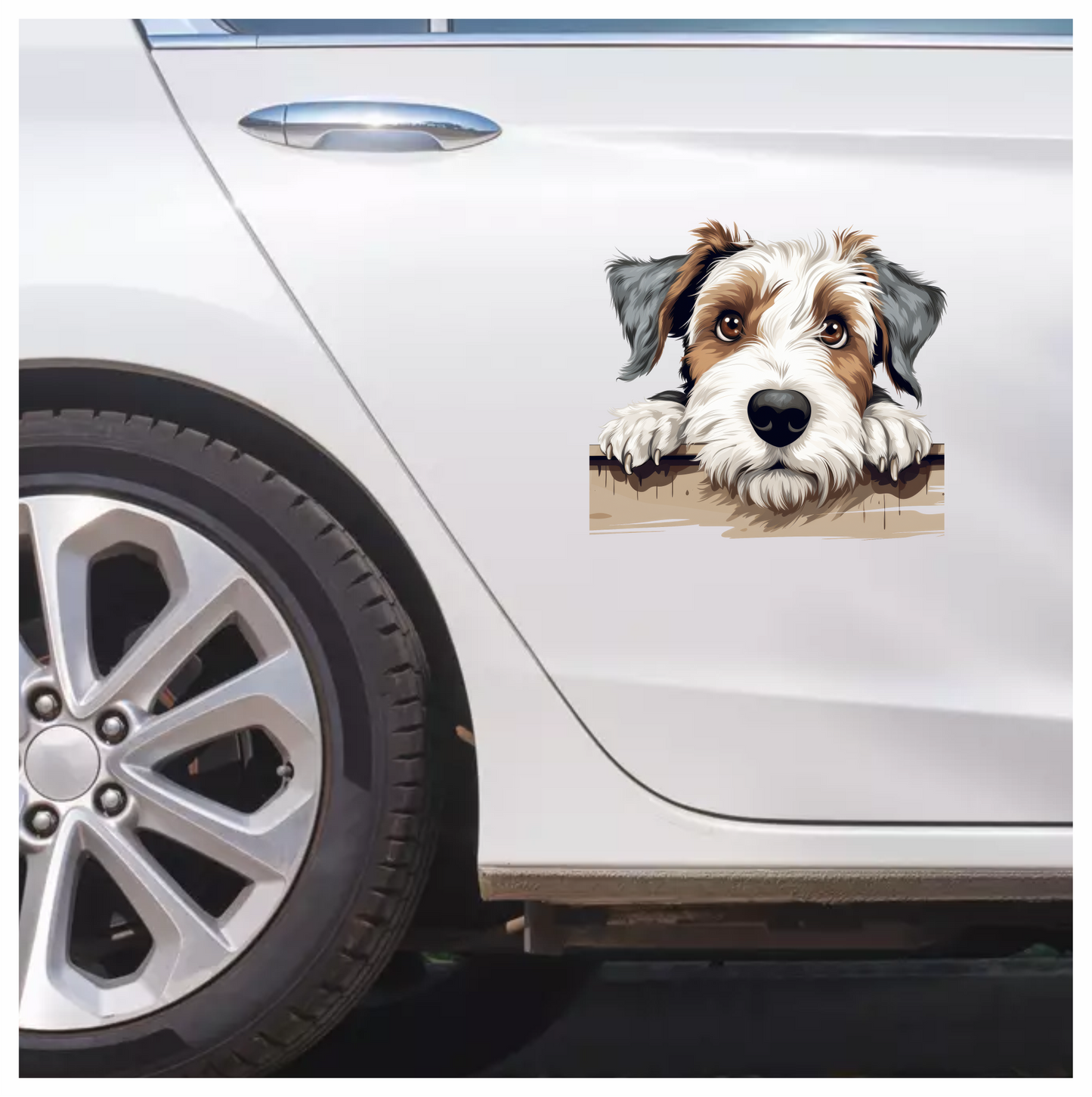 Brown White Dog Terrier Fence Vinyl Sticker Decal
