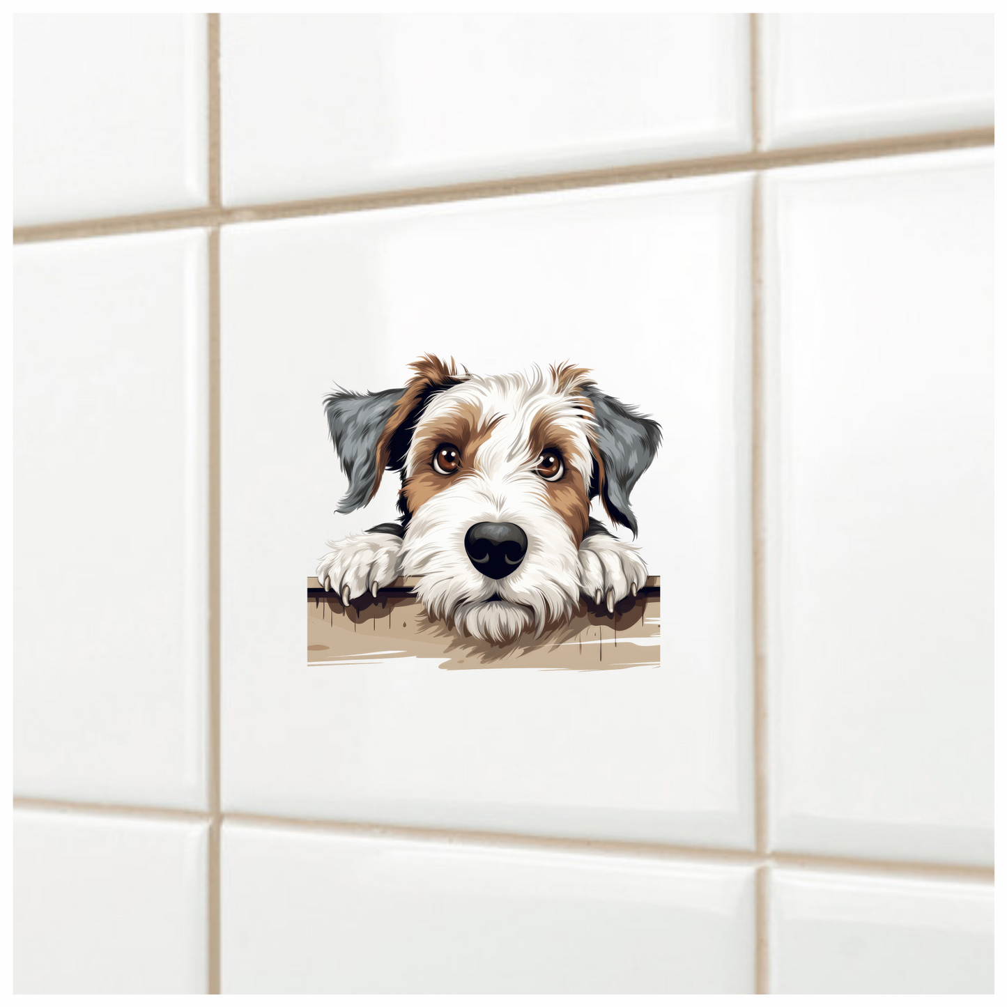 Brown White Dog Terrier Fence Vinyl Sticker Decal