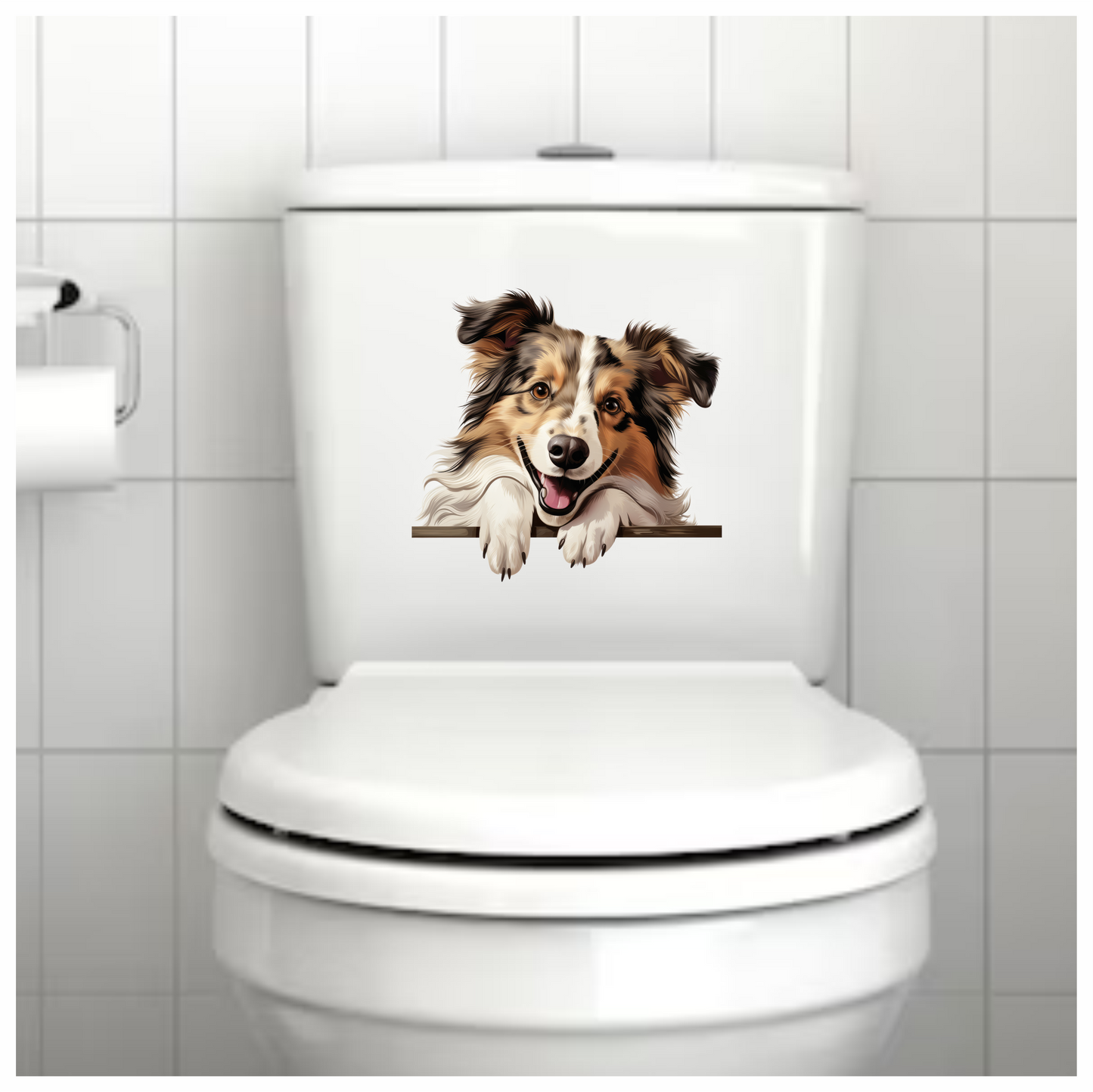 Brown White Dog Collie Smiling Vinyl Sticker Decal