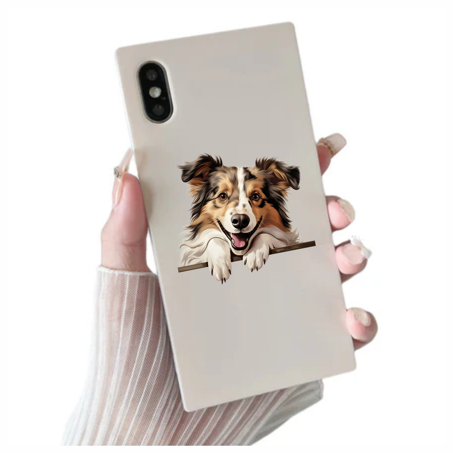 Brown White Dog Collie Smiling Vinyl Sticker Decal