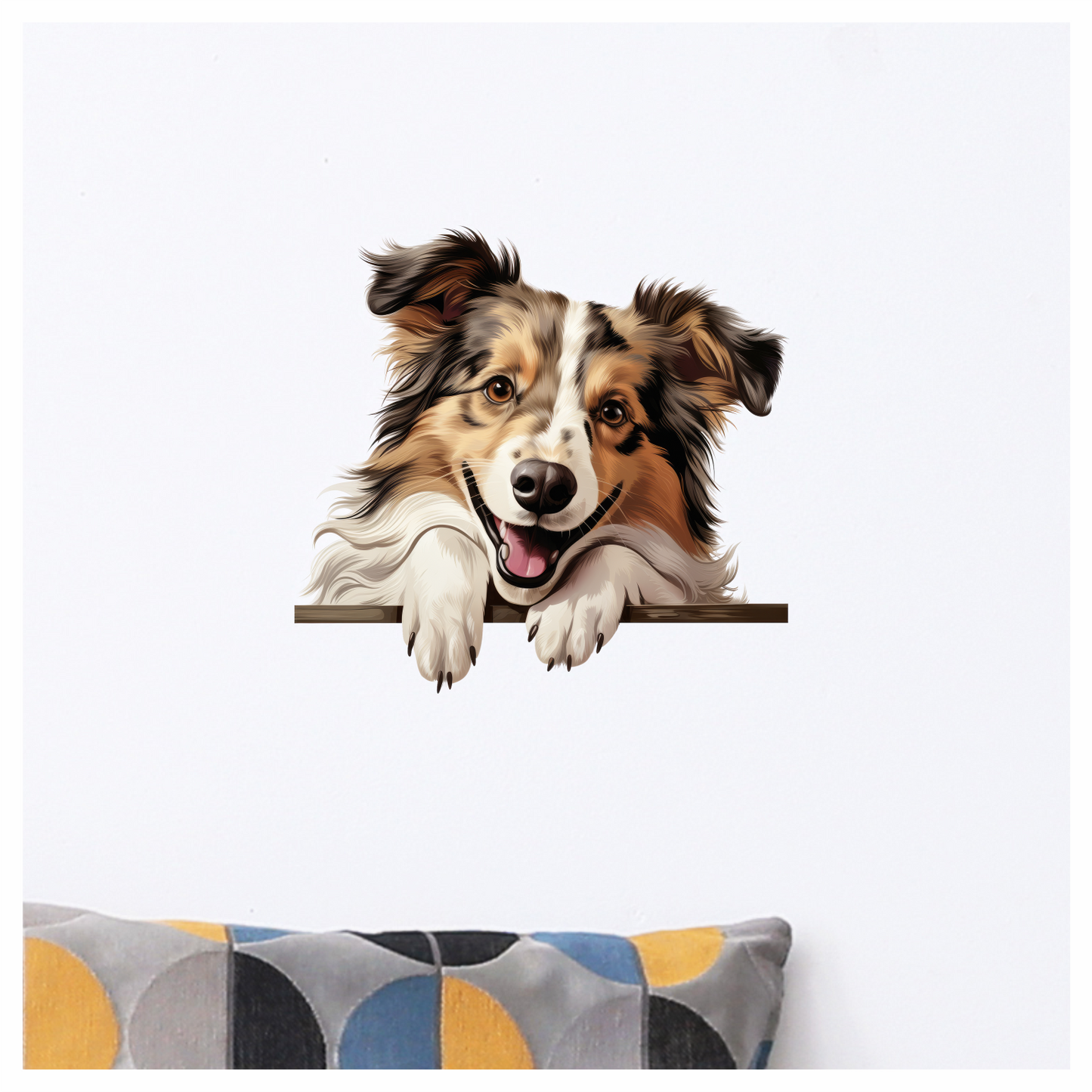 Brown White Dog Collie Smiling Vinyl Sticker Decal