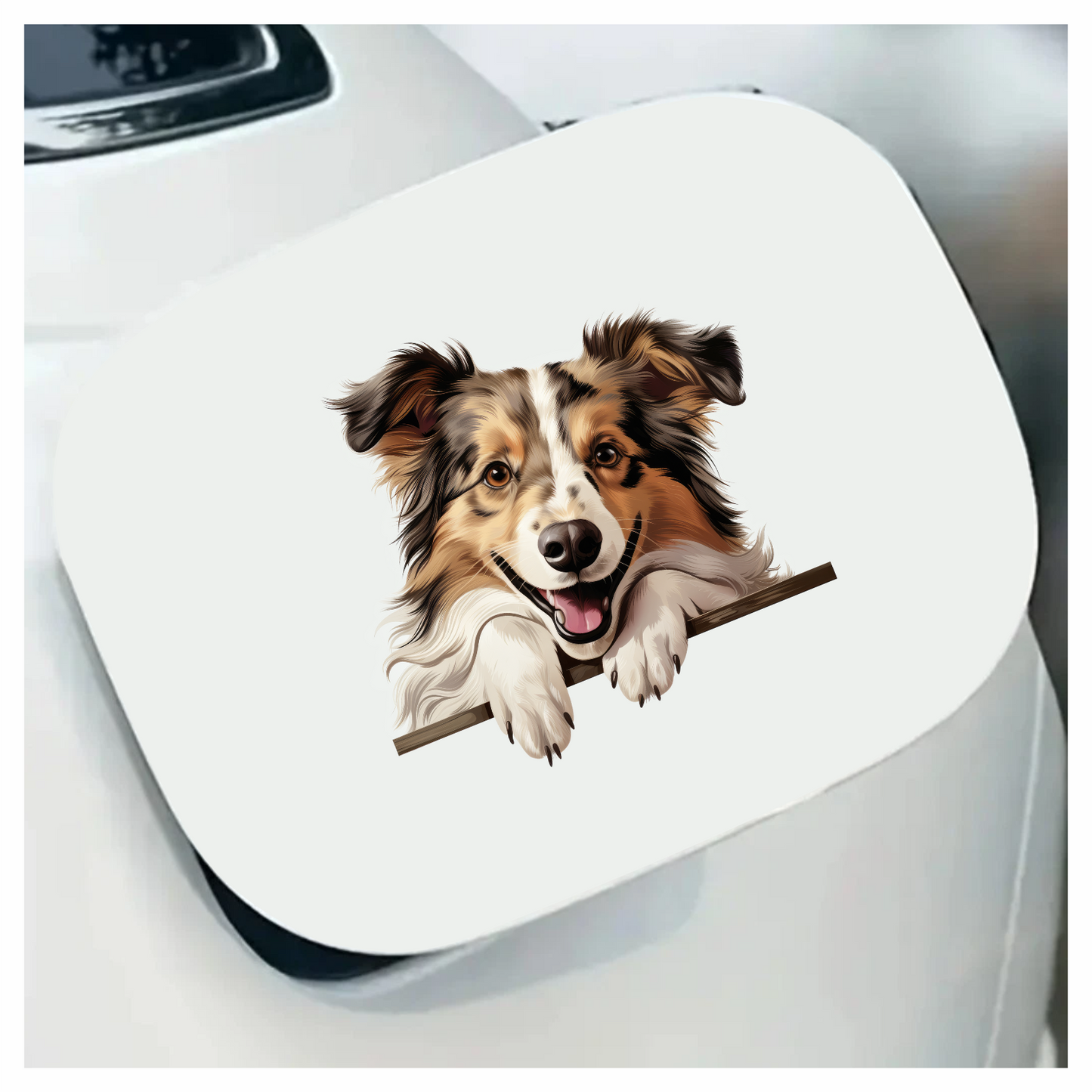 Brown White Dog Collie Smiling Vinyl Sticker Decal