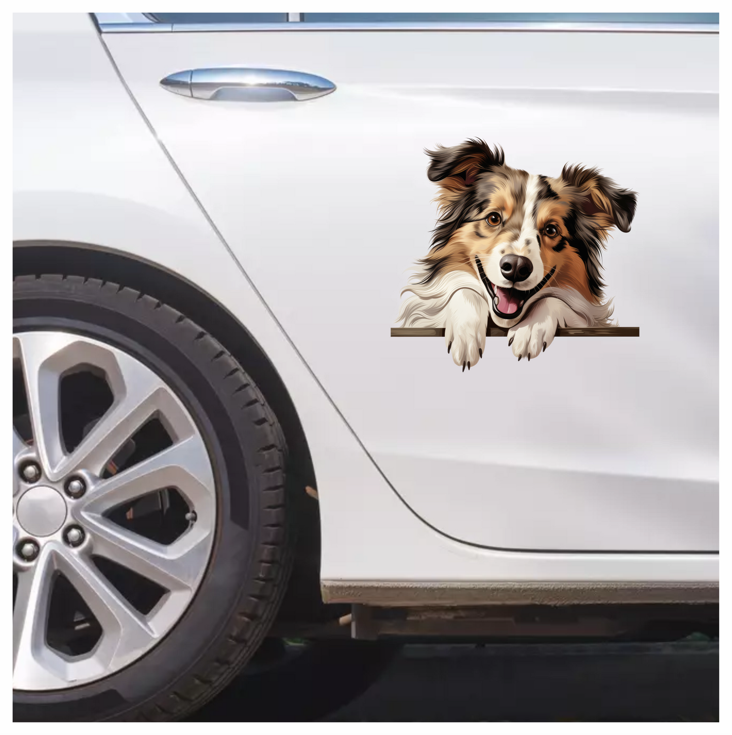 Brown White Dog Collie Smiling Vinyl Sticker Decal