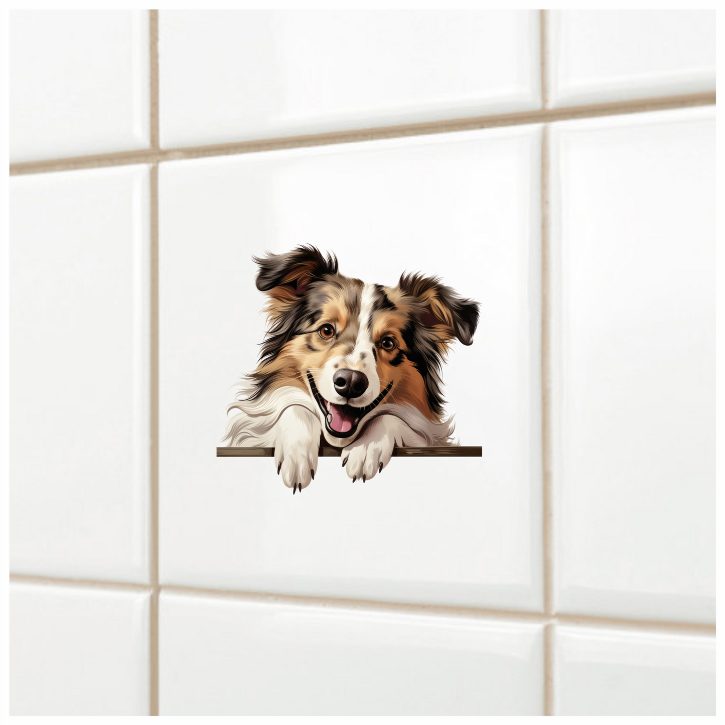 Brown White Dog Collie Smiling Vinyl Sticker Decal