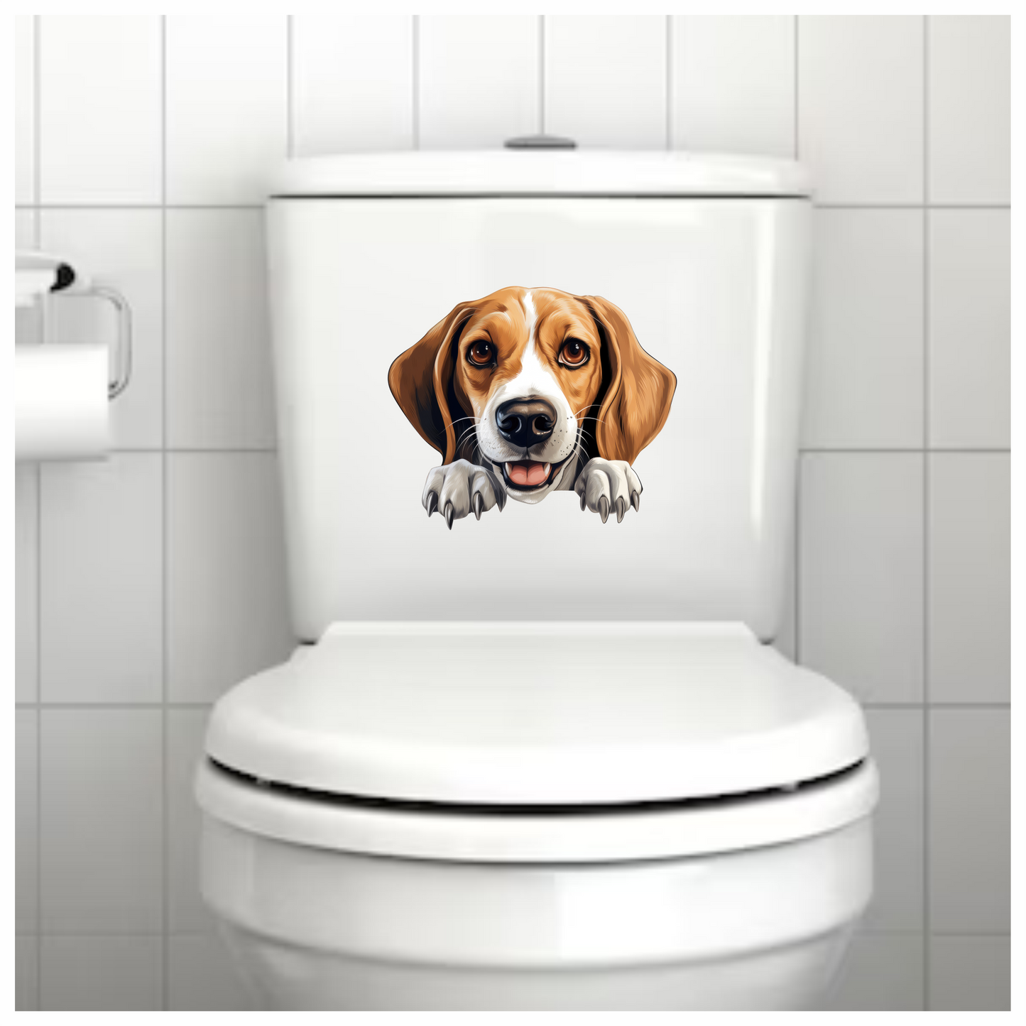 Brown White Dog Beagle Happy Face Vinyl Sticker Decal