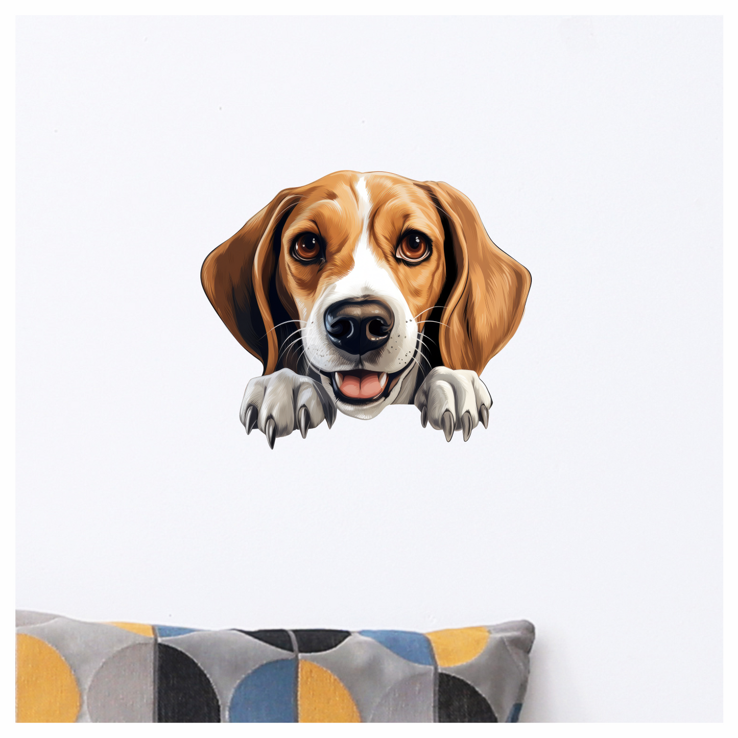 Brown White Dog Beagle Happy Face Vinyl Sticker Decal