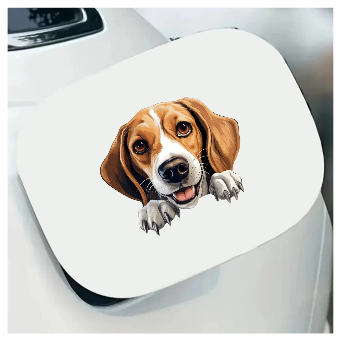 Brown White Dog Beagle Happy Face Vinyl Sticker Decal