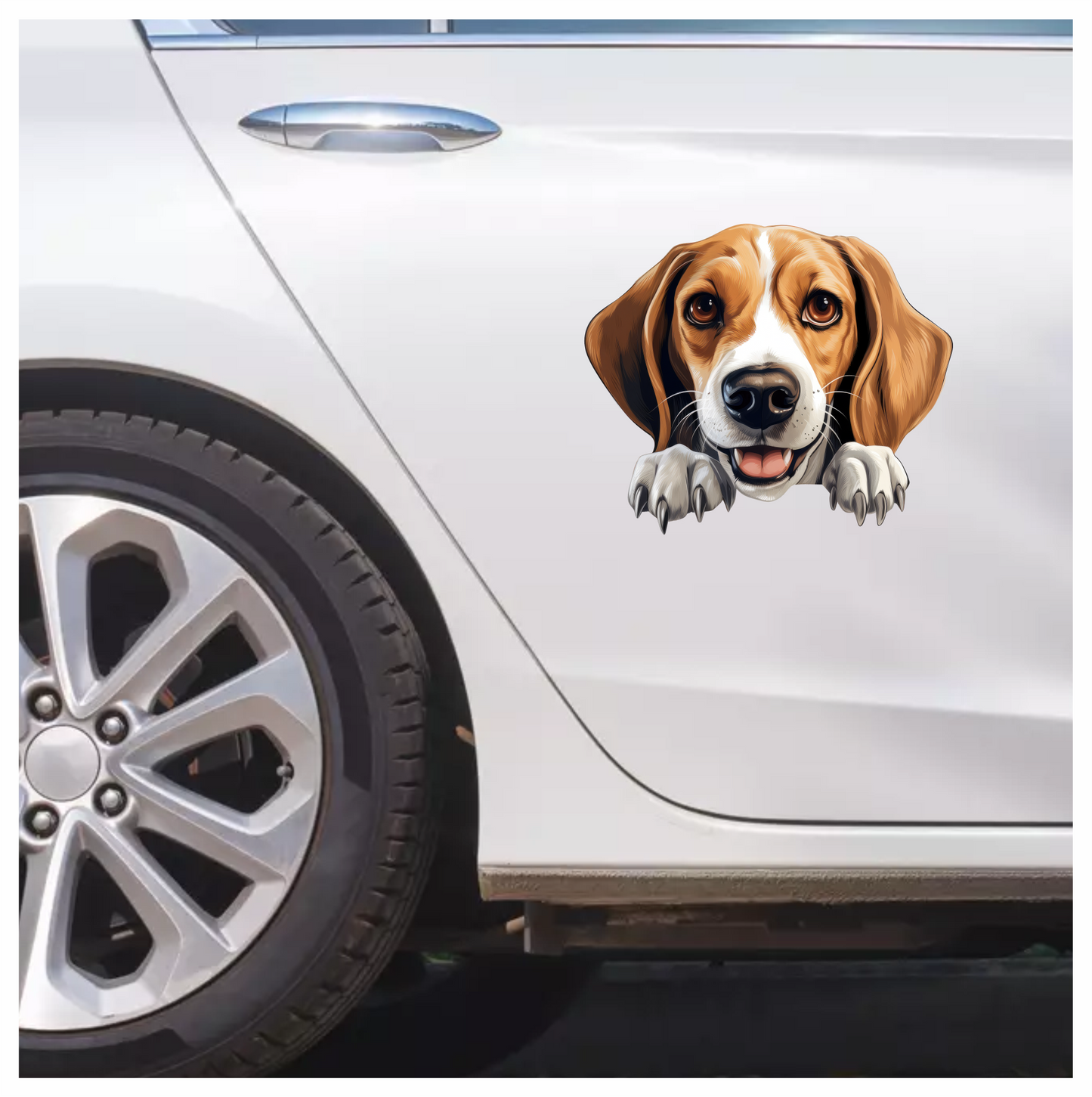 Brown White Dog Beagle Happy Face Vinyl Sticker Decal