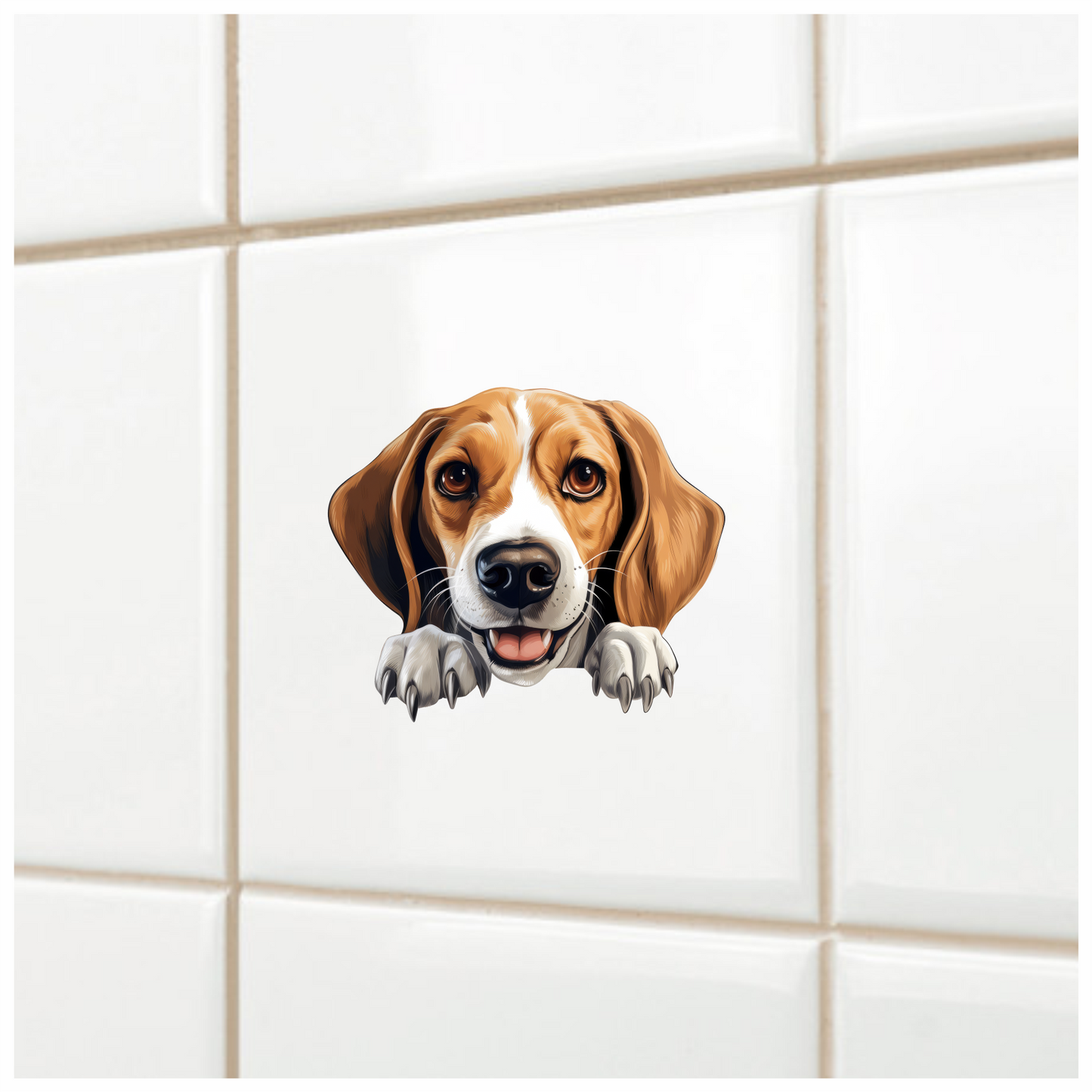 Brown White Dog Beagle Happy Face Vinyl Sticker Decal