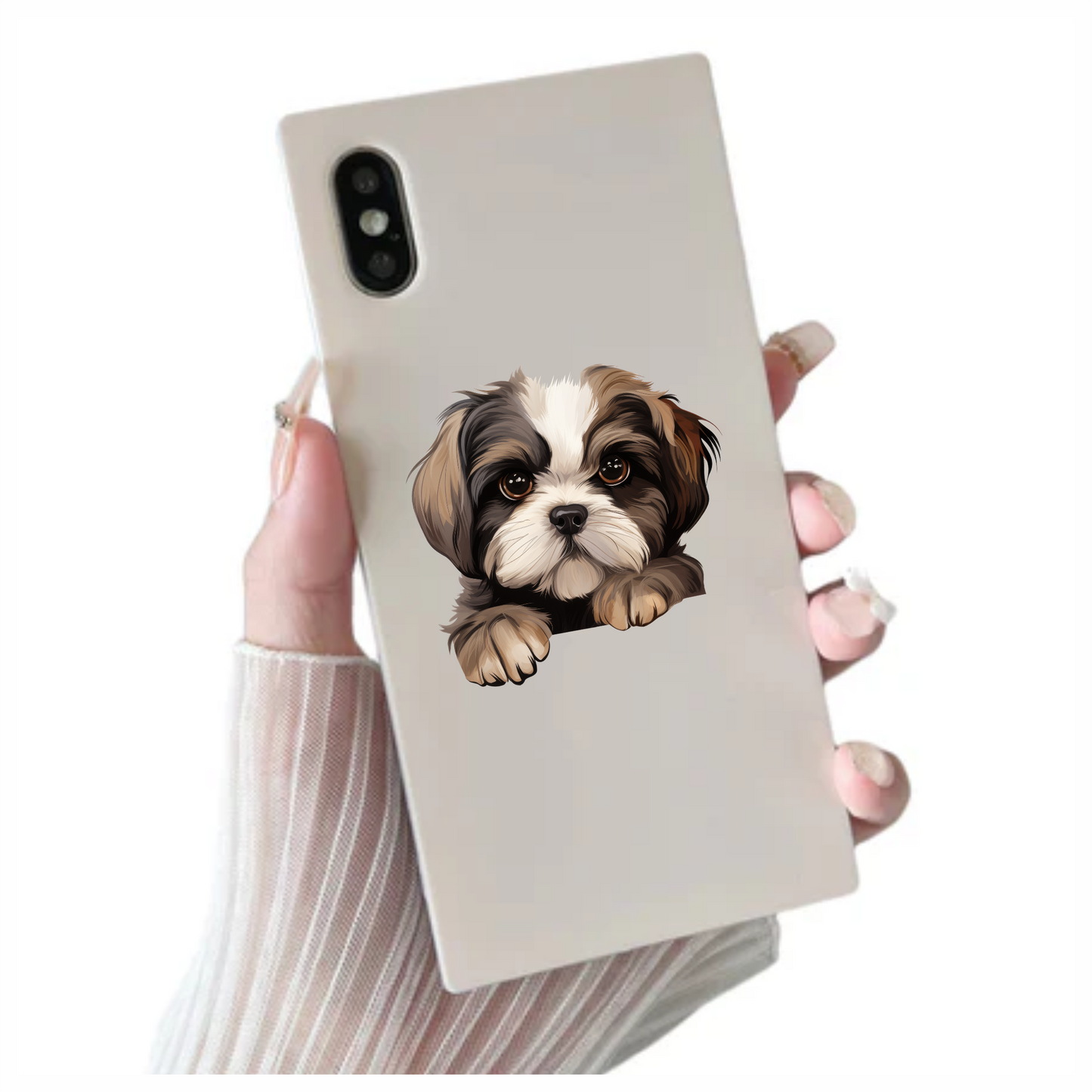 Brown White Dog ShihTzu Puppy Vinyl Sticker Decal