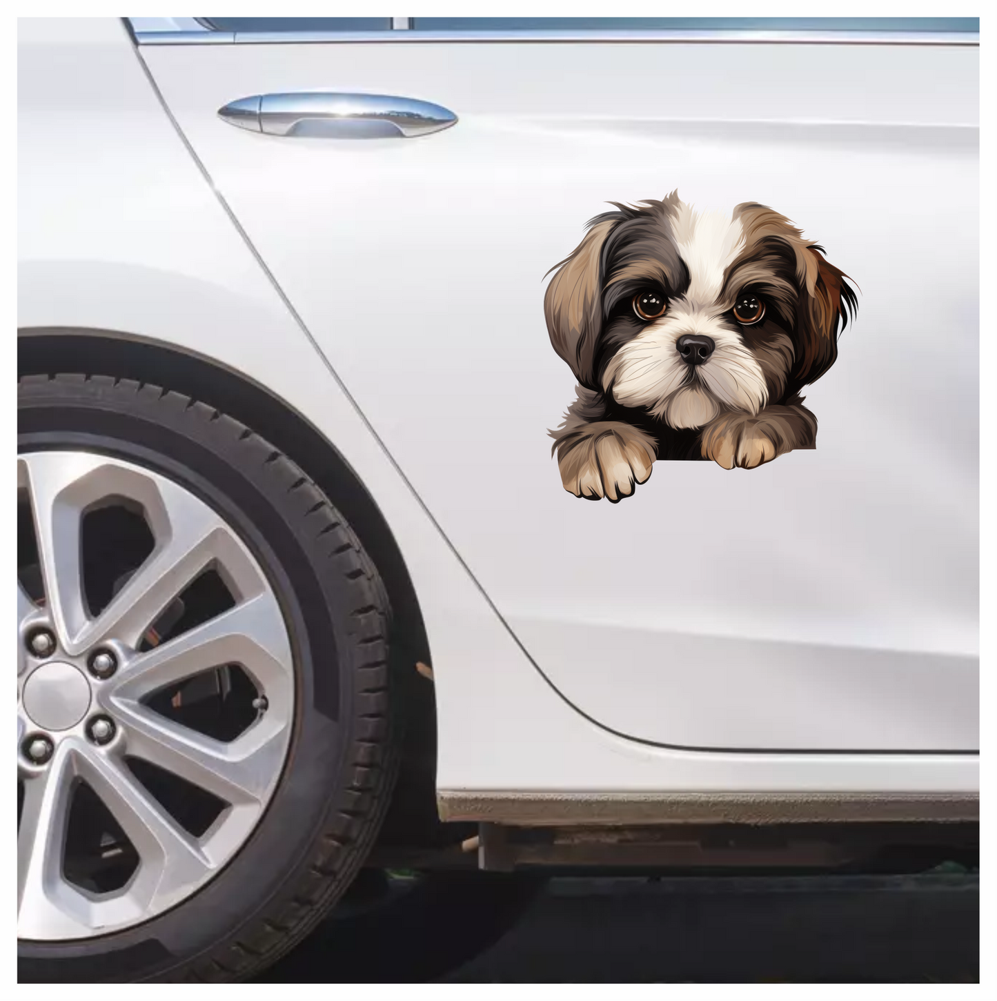 Brown White Dog ShihTzu Puppy Vinyl Sticker Decal