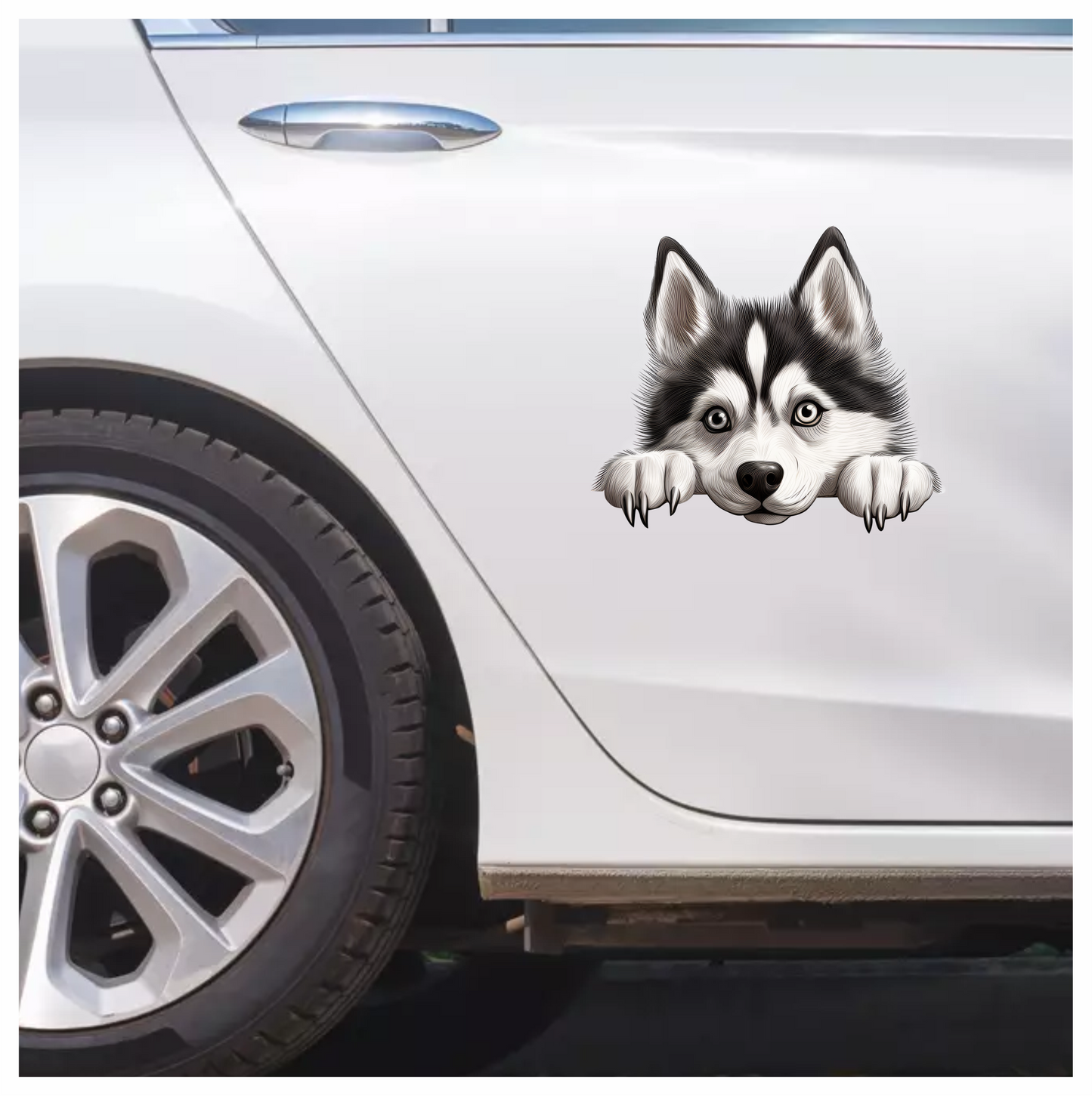 Black White Husky Dog Cute Vinyl Sticker Decal