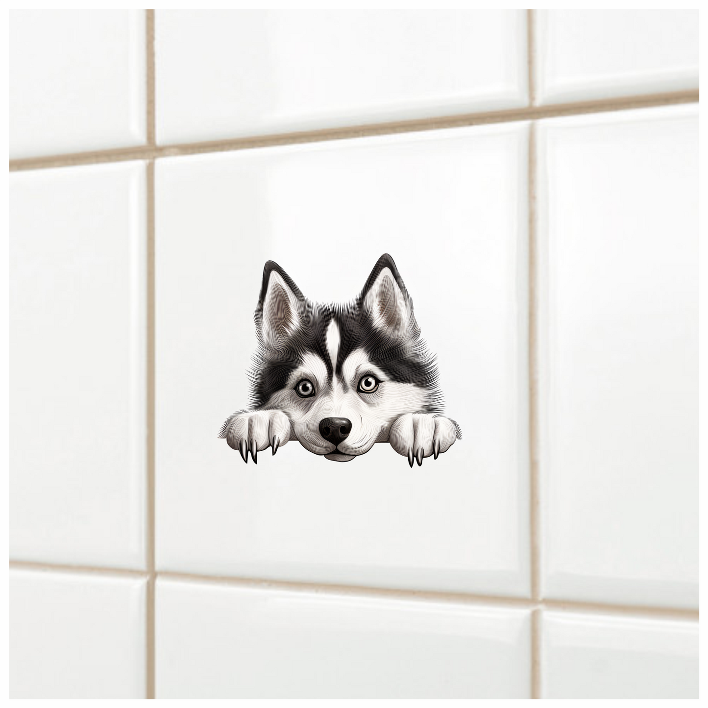 Black White Husky Dog Cute Vinyl Sticker Decal