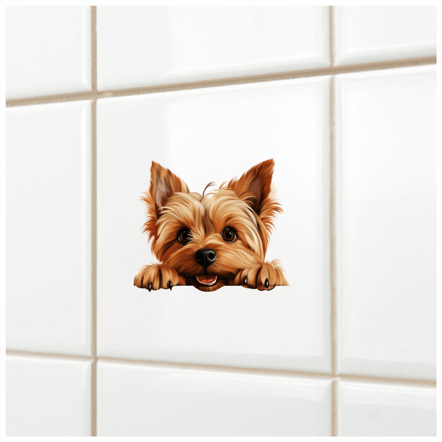 Brown Cute Dog Yorkshire Terrier Smiling Vinyl Sticker Decal