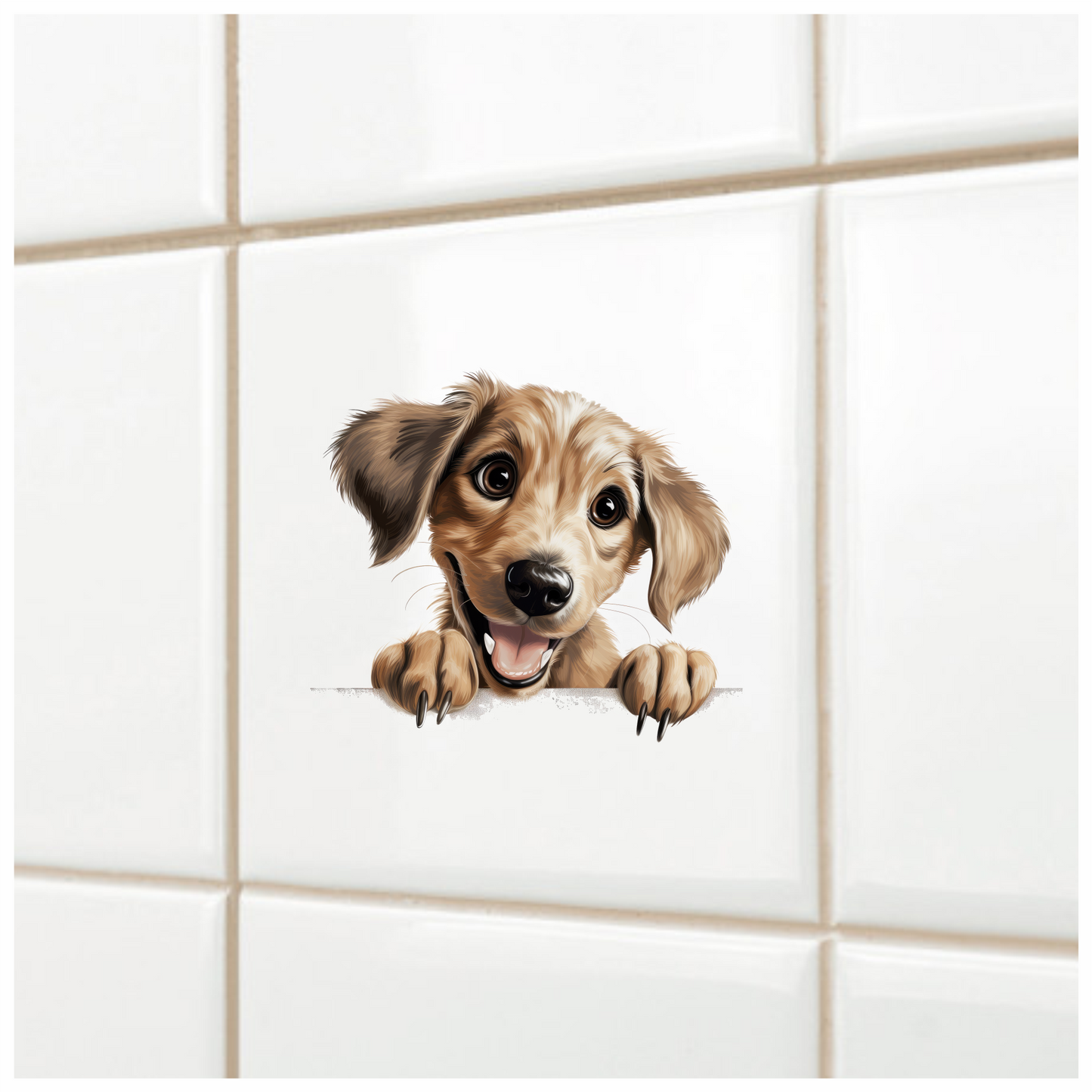 Brown Dog Puppy Cartoon Happy Vinyl Sticker Decal