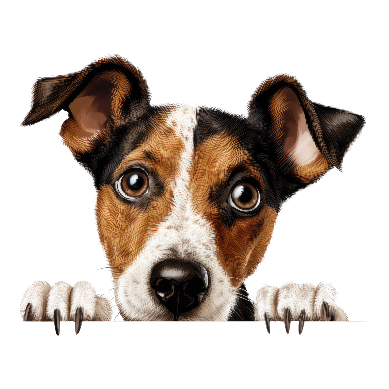 Brown White Dog JackRussell Curious Vinyl Sticker Decal
