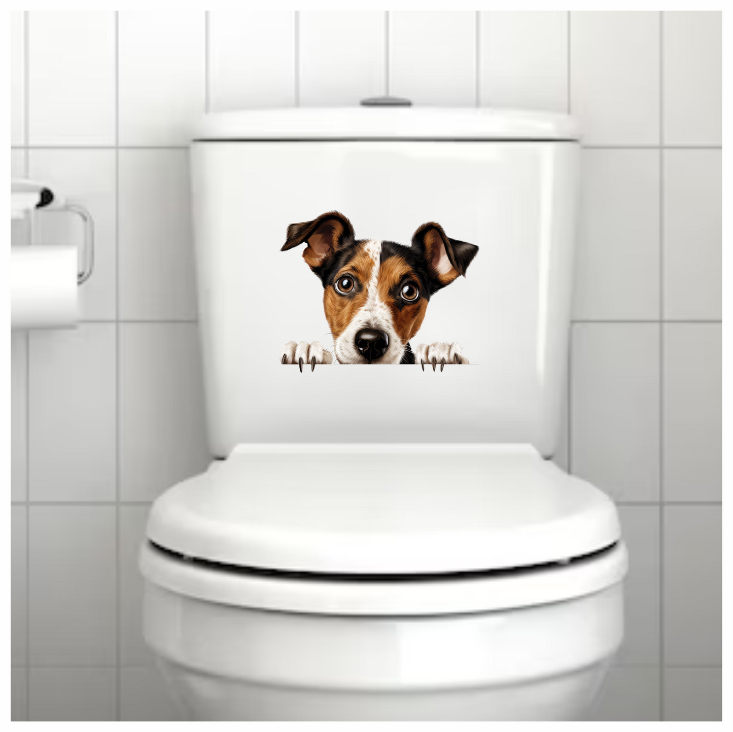 Brown White Dog JackRussell Curious Vinyl Sticker Decal