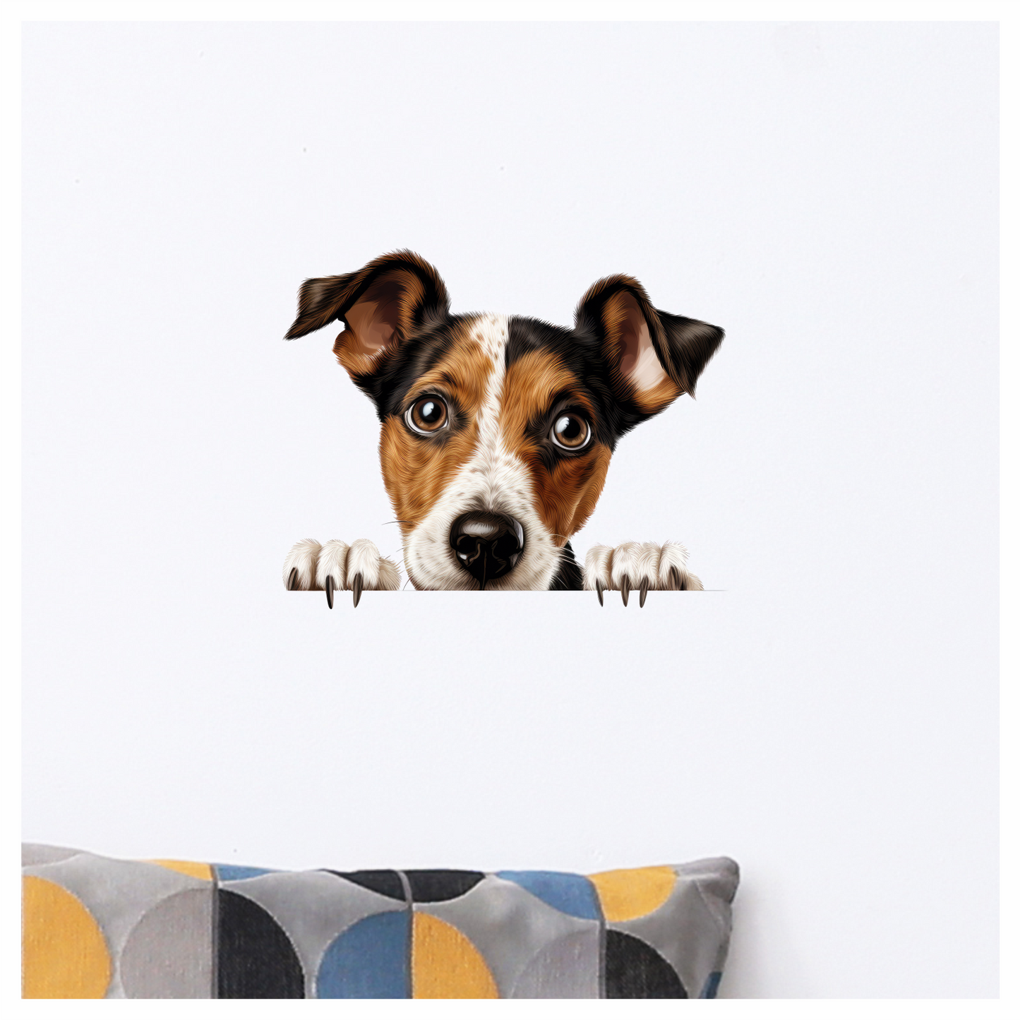 Brown White Dog JackRussell Curious Vinyl Sticker Decal