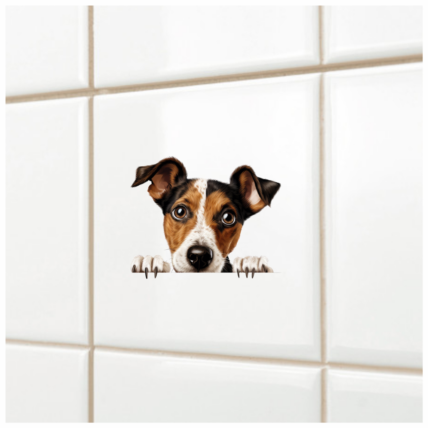 Brown White Dog JackRussell Curious Vinyl Sticker Decal