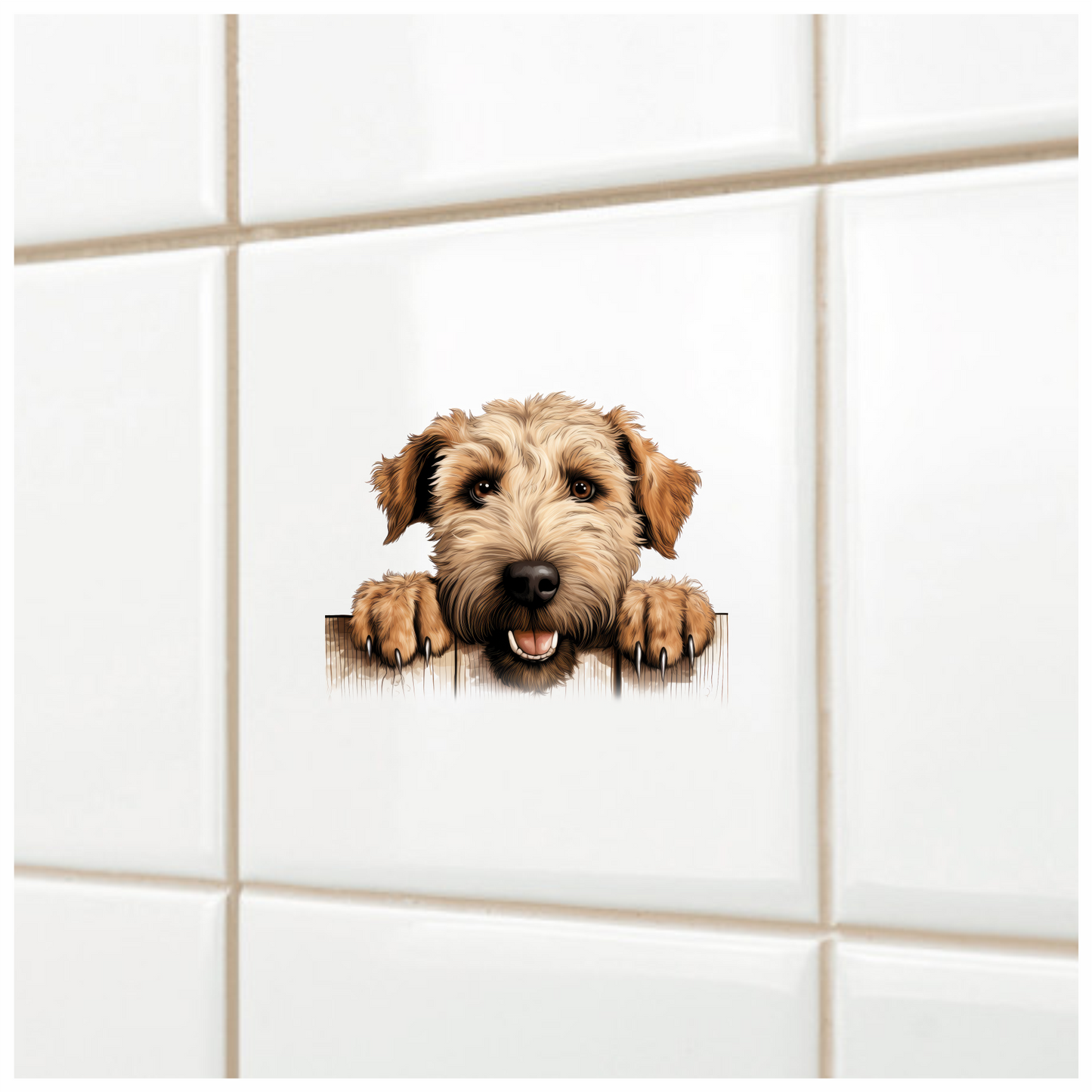 Brown Dog Terrier Fence Happy Vinyl Sticker Decal