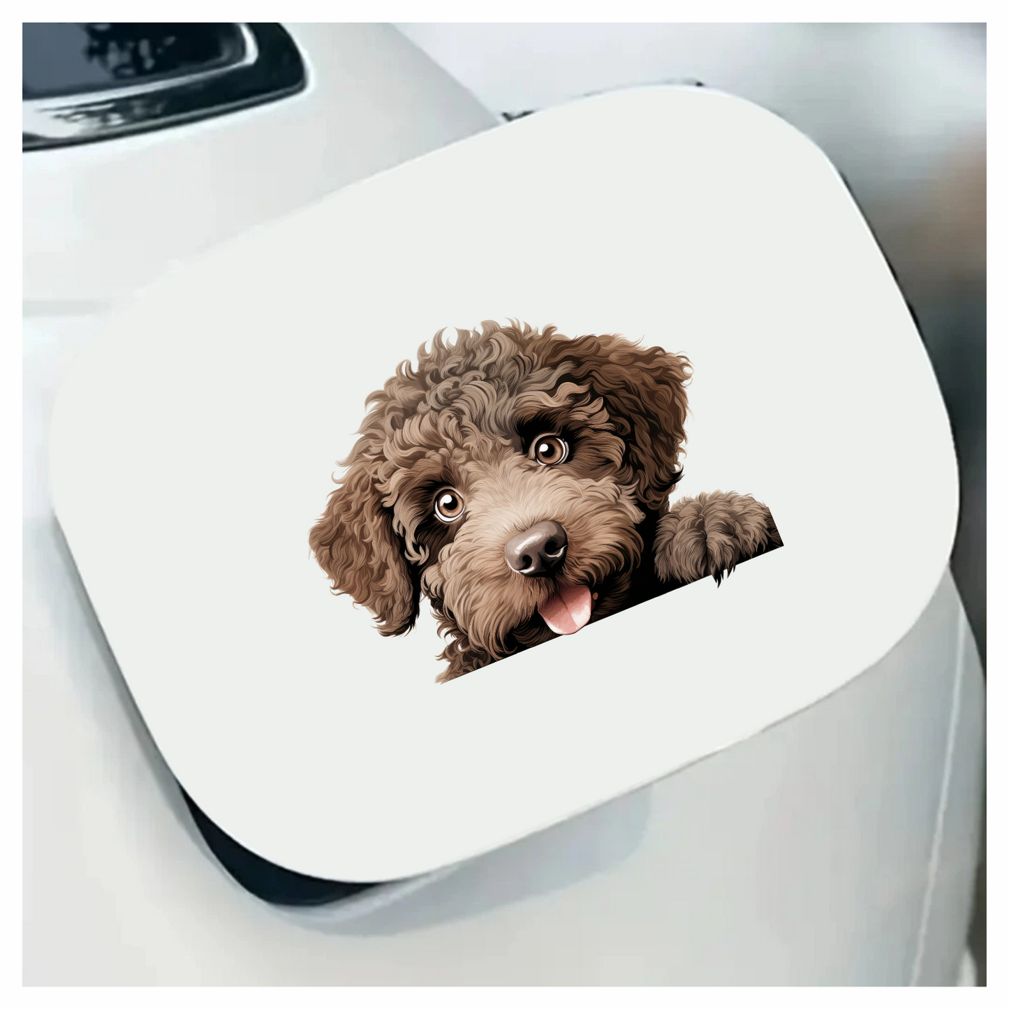Brown Dog Poodle Head Tongue Out Vinyl Sticker Decal