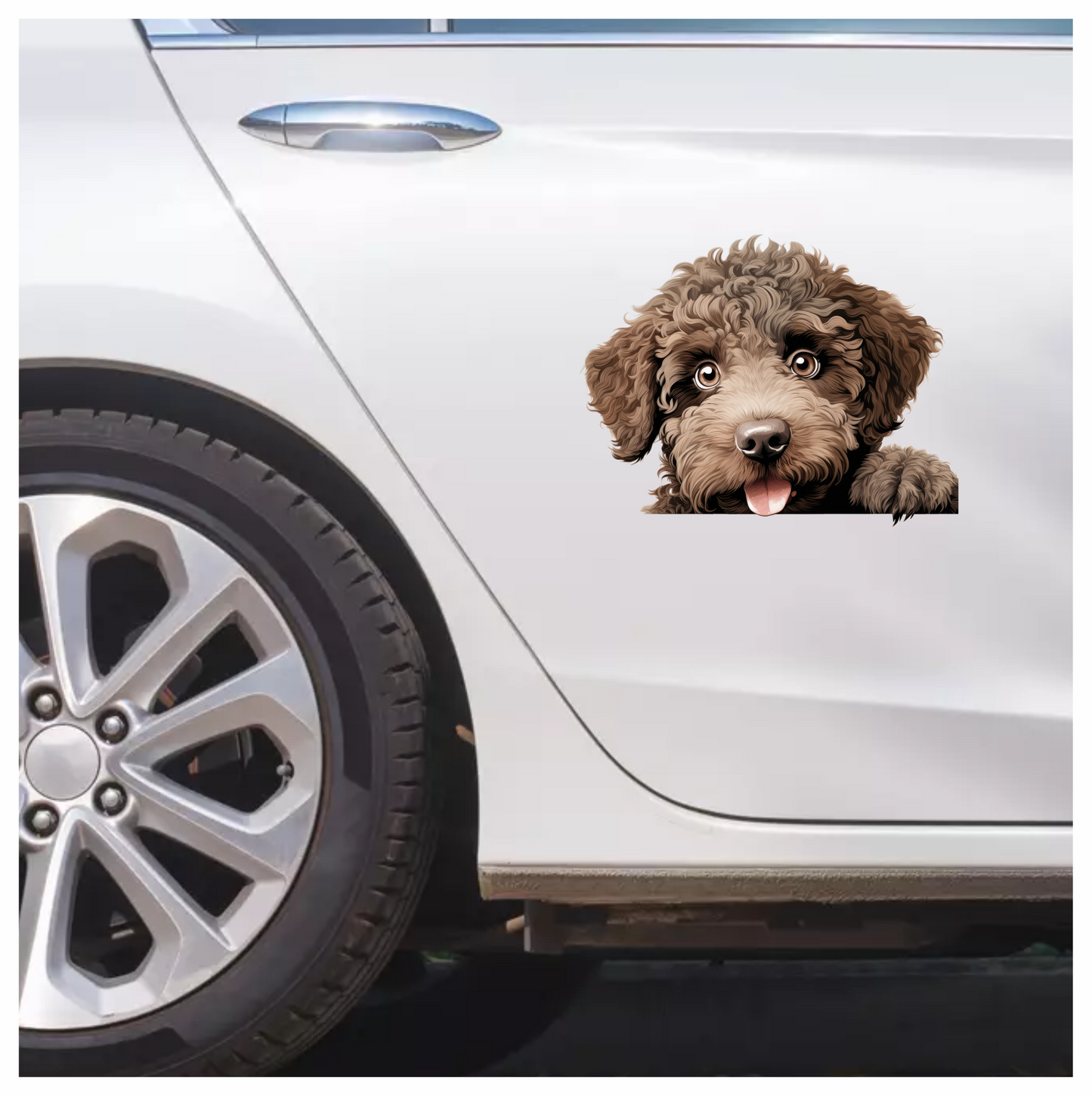Brown Dog Poodle Head Tongue Out Vinyl Sticker Decal