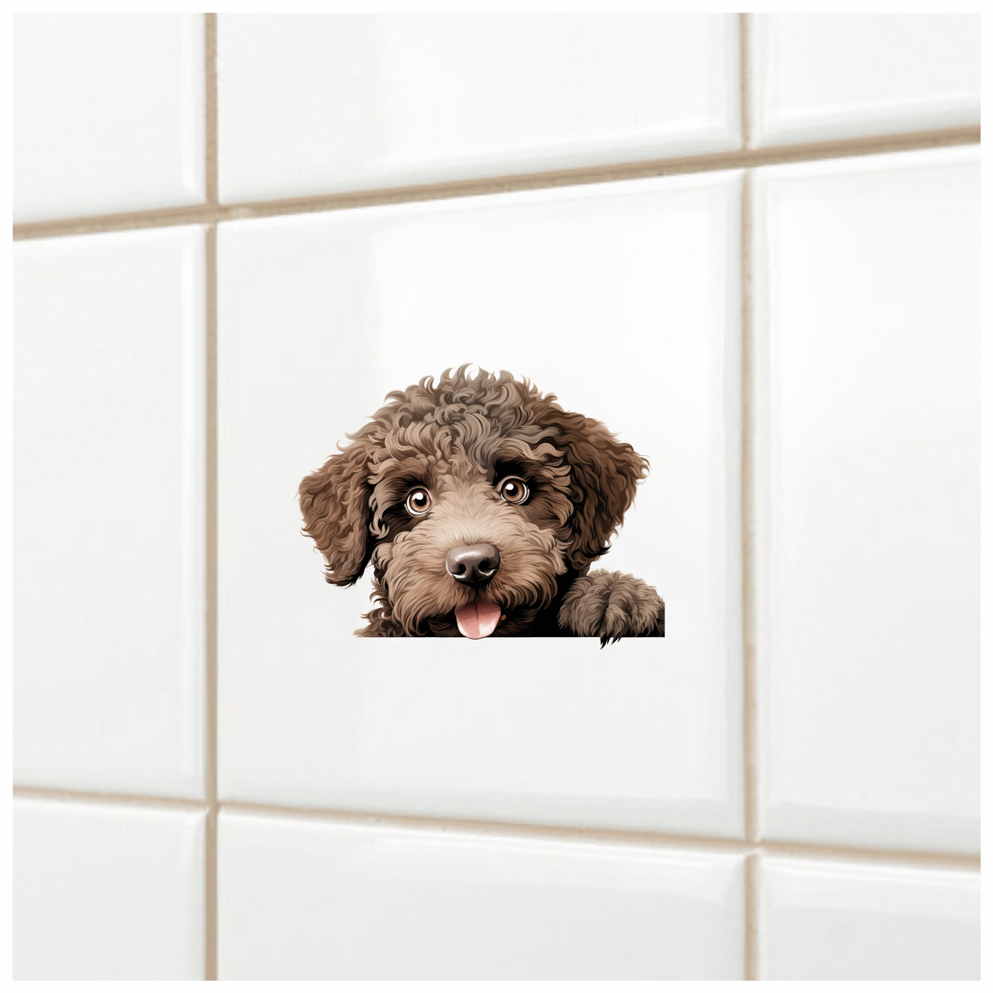 Brown Dog Poodle Head Tongue Out Vinyl Sticker Decal