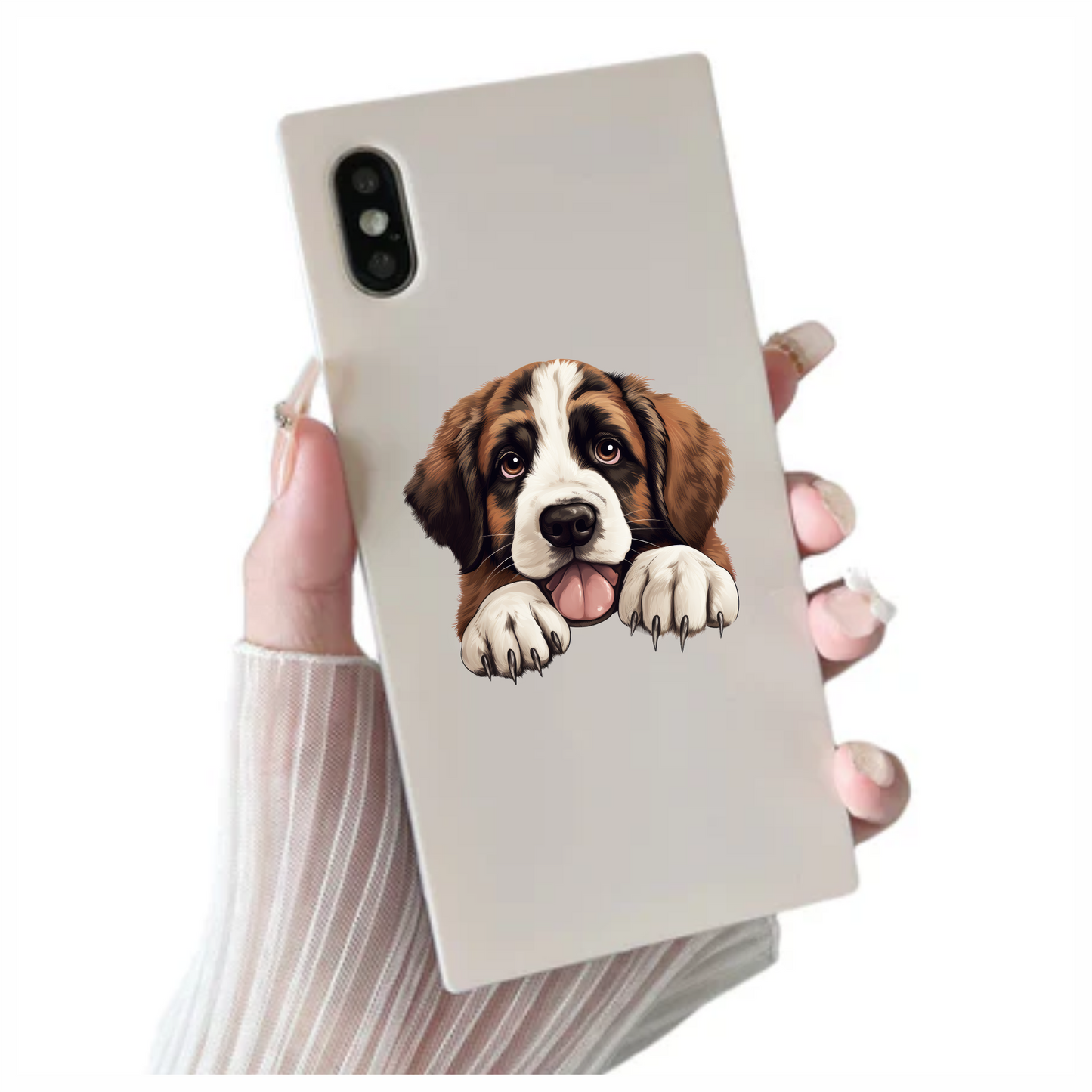 Brown White Dog Saint Bernard Puppy Vinyl Sticker Decal