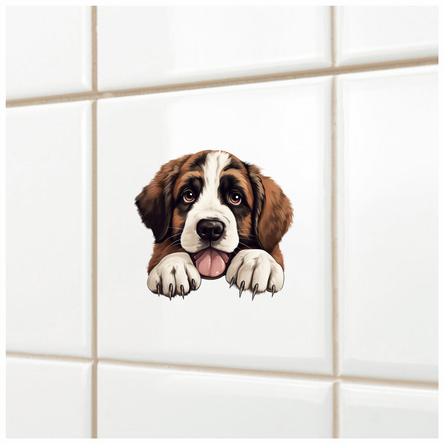 Brown White Dog Saint Bernard Puppy Vinyl Sticker Decal