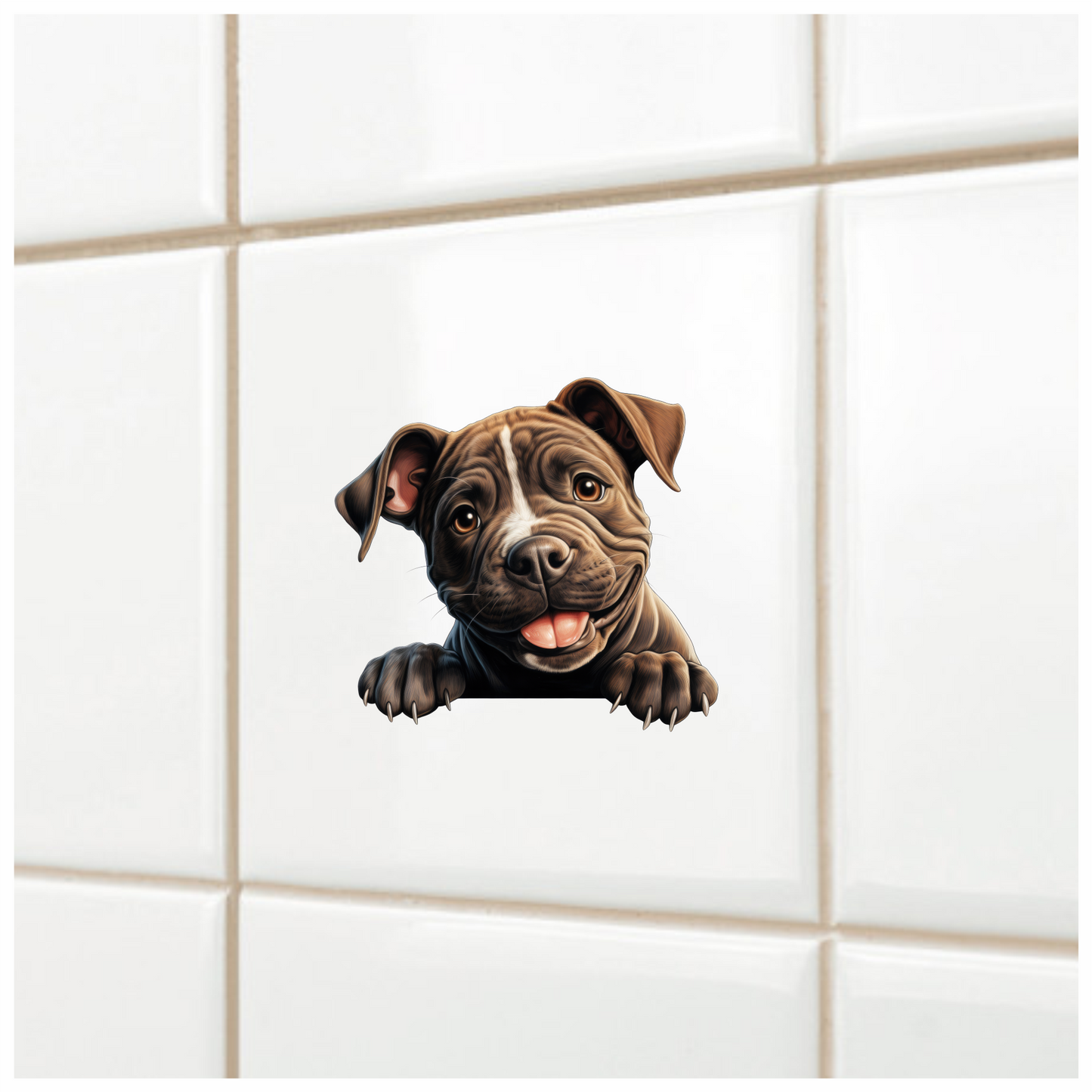 Brown Puppy Bulldog Smiling Cute Vinyl Sticker Decal