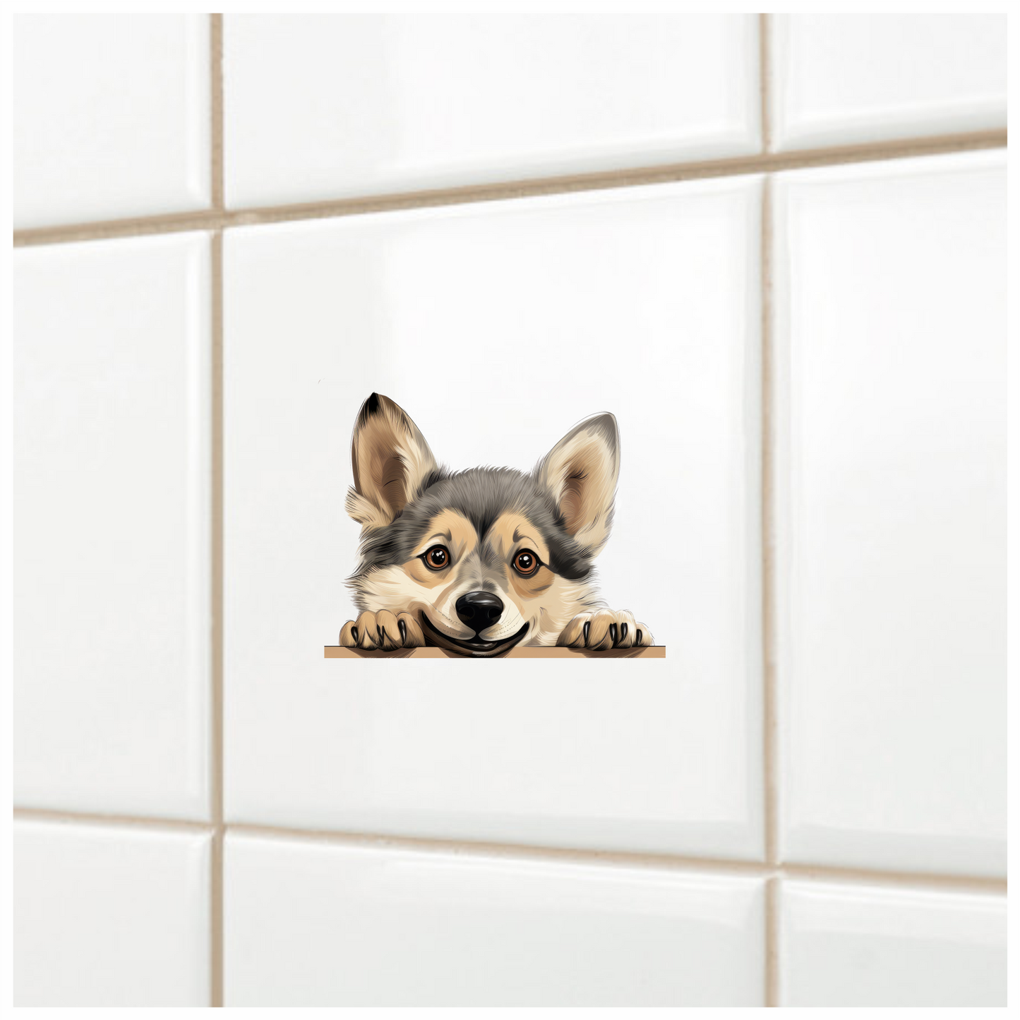 Brown Cute Dog Corgi Face Vinyl Sticker Decal