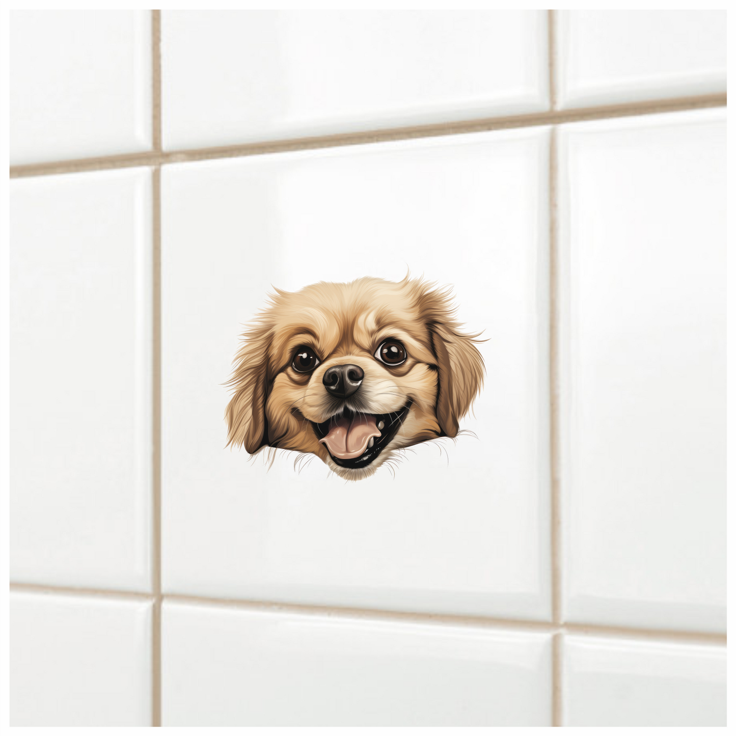 Beige Dog Spaniel Happy Face Vinyl Sticker Decal