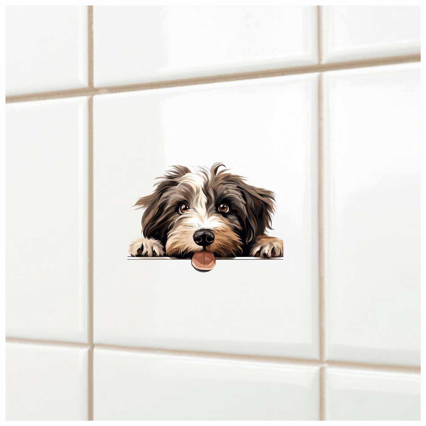 Brown White Dog Shaggy Terrier Vinyl Sticker Decal