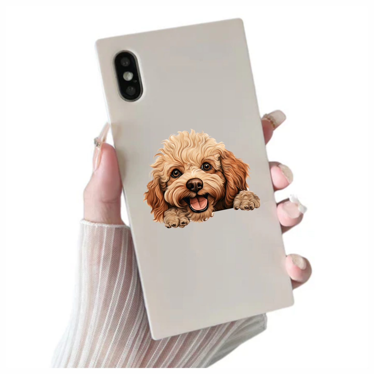 Brown Poodle Dog Happy Face Vinyl Sticker Decal