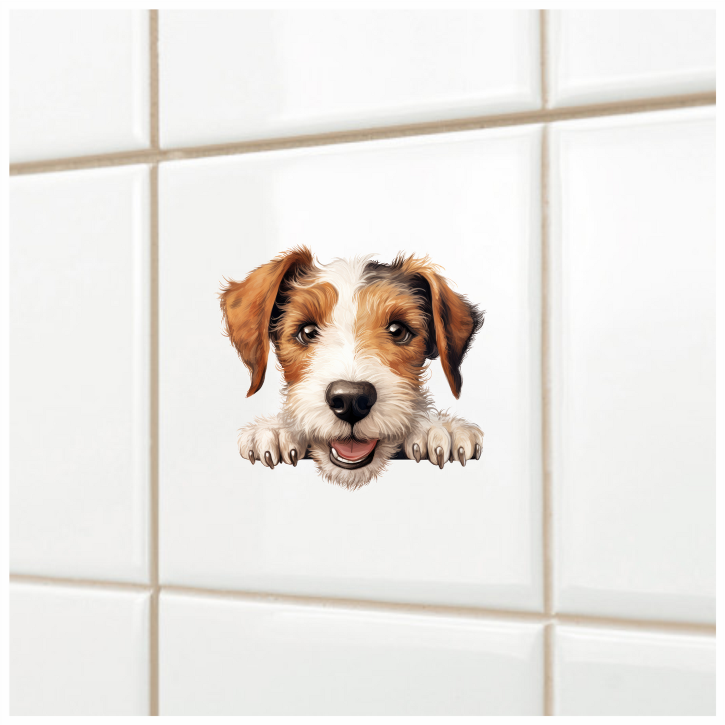 Brown White Dog Terrier Happy Vinyl Sticker Decal