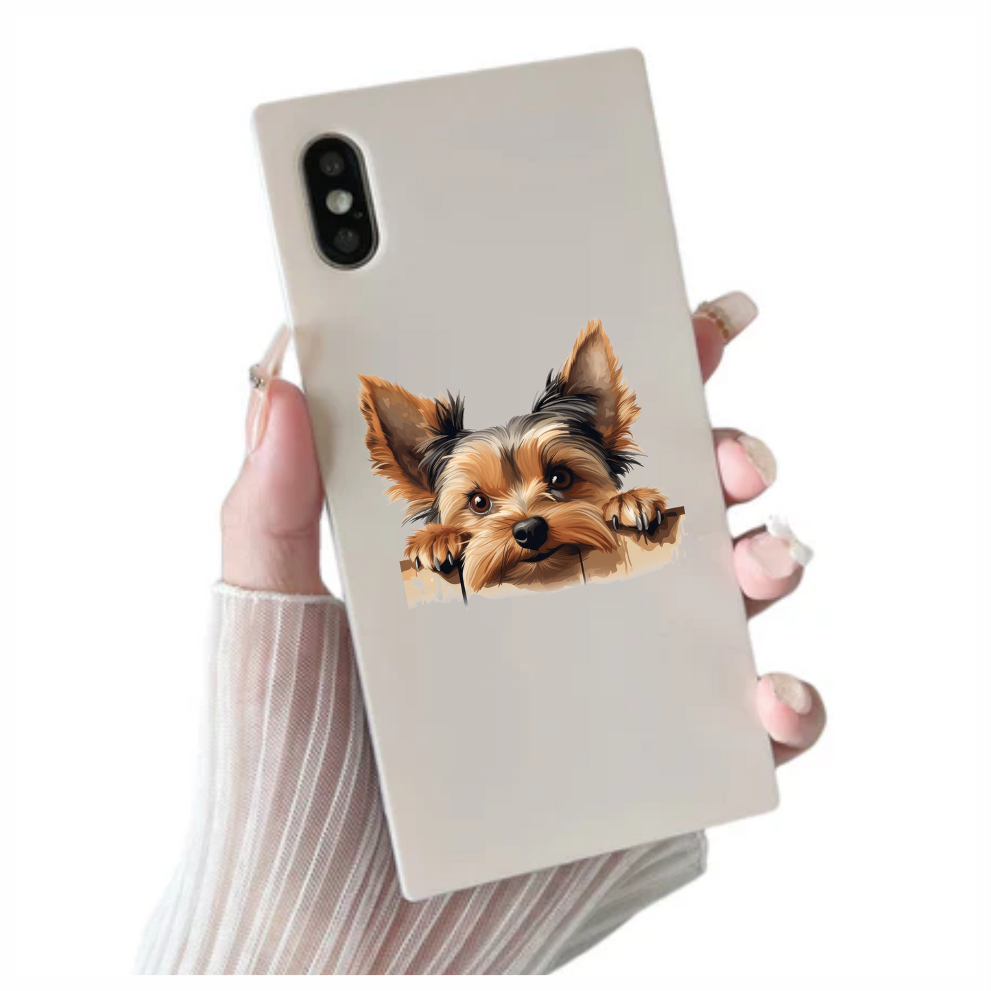 Brown Dog Yorkshire Terrier Fence Vinyl Sticker Decal